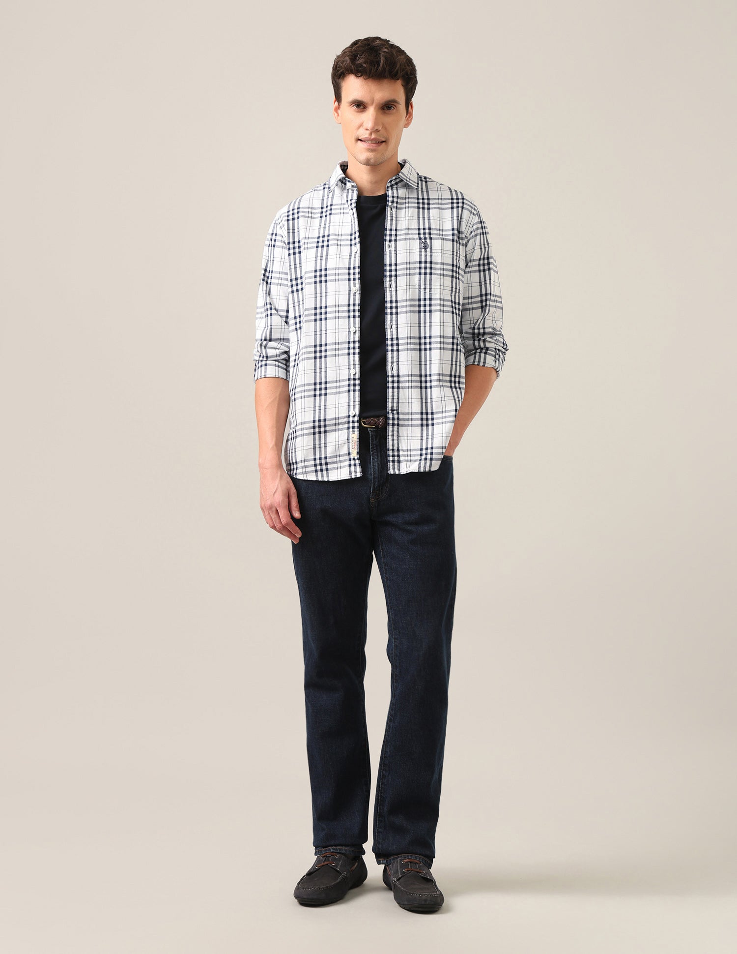 Tartan Checked Twill Shirt White - U.S. Polo Assn. India | Large