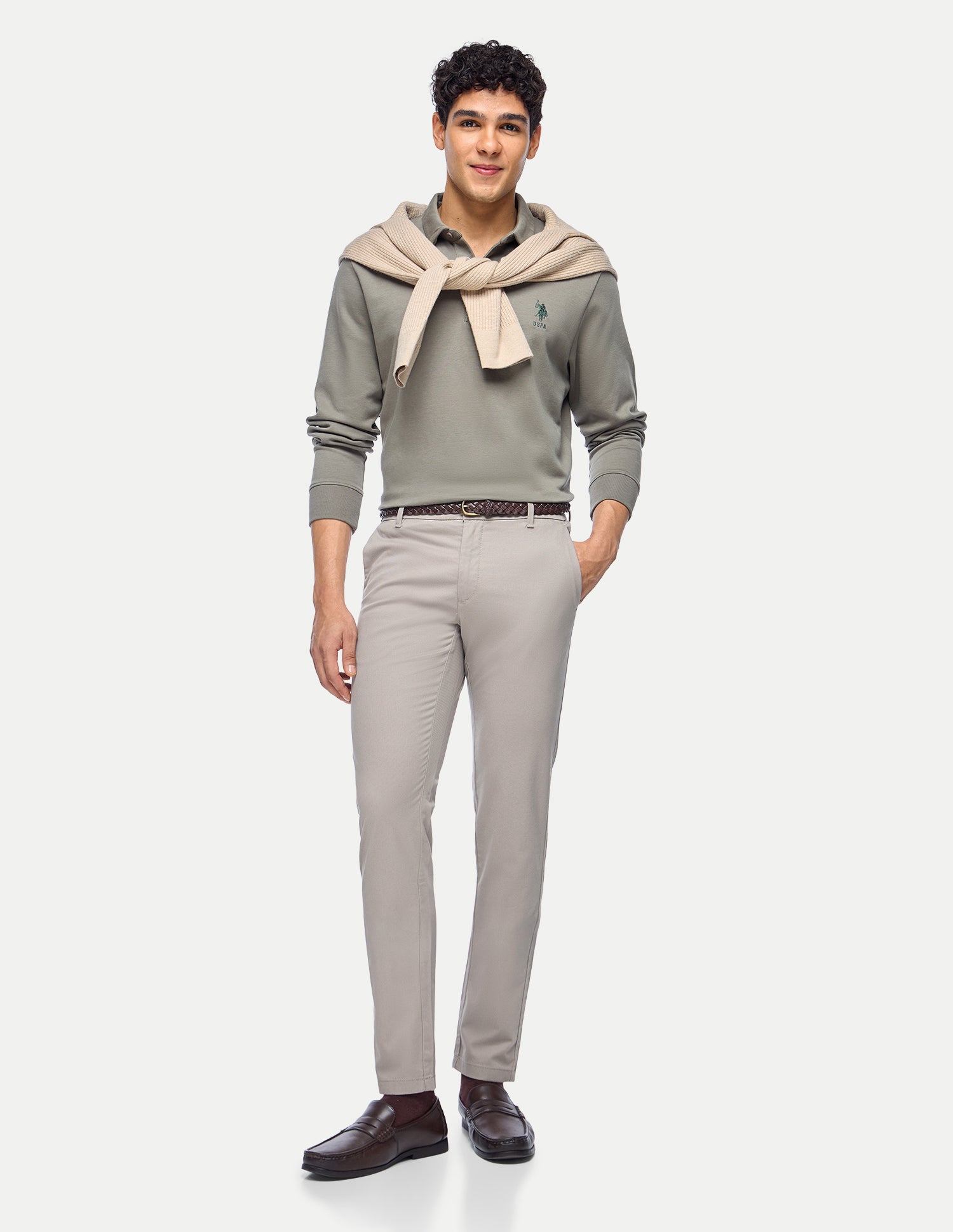Austin Slim Fit Twill Trousers Grey - U.S. Polo Assn. India | Large