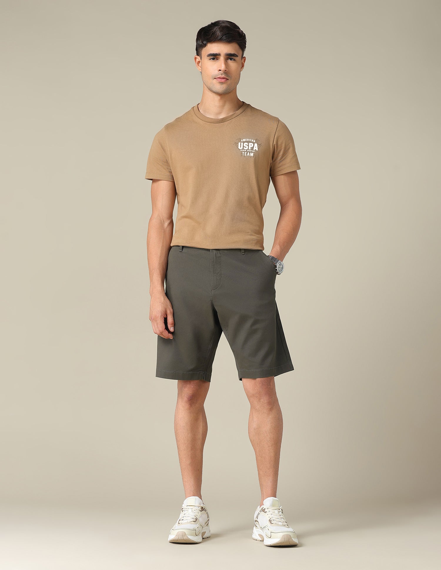 Solid Slim Fit Shorts Dark Olive - U.S. POLO ASSN. | Large