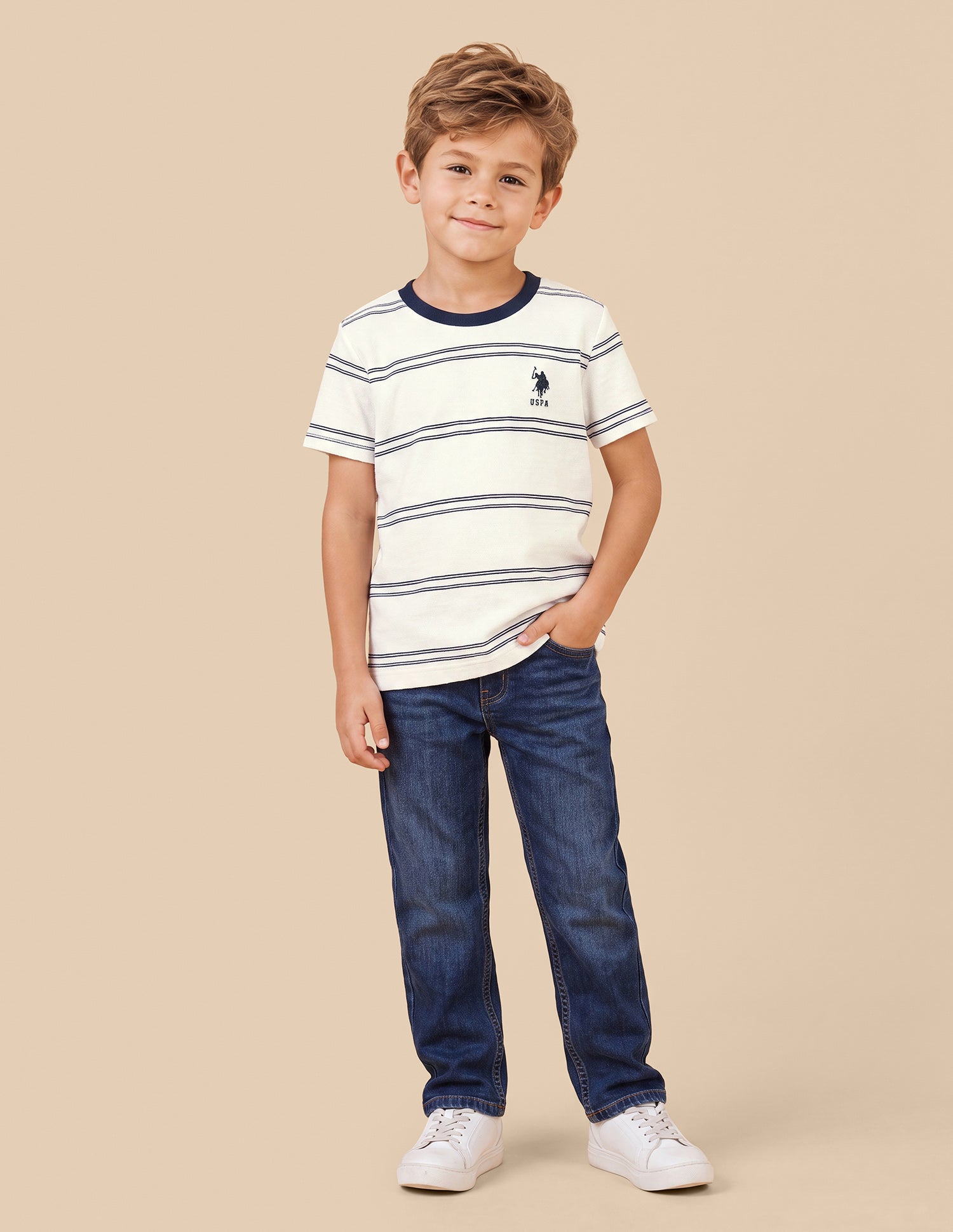Horizontal Striped Regular Fit T-Shirt Off White - U.S. Polo Assn. India | Large