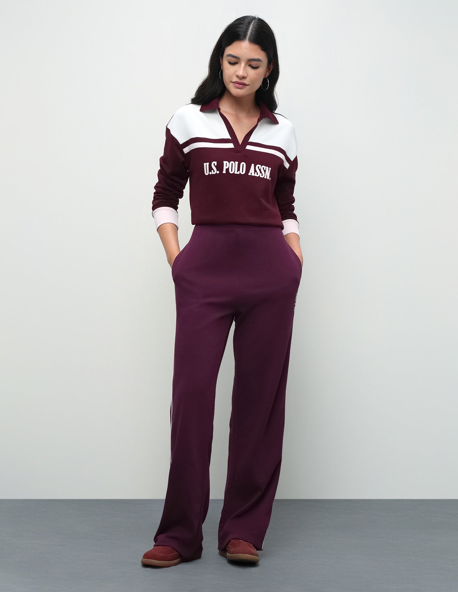 High Rise Straight Fit Trousers Wine - U.S. Polo Assn. India | Large