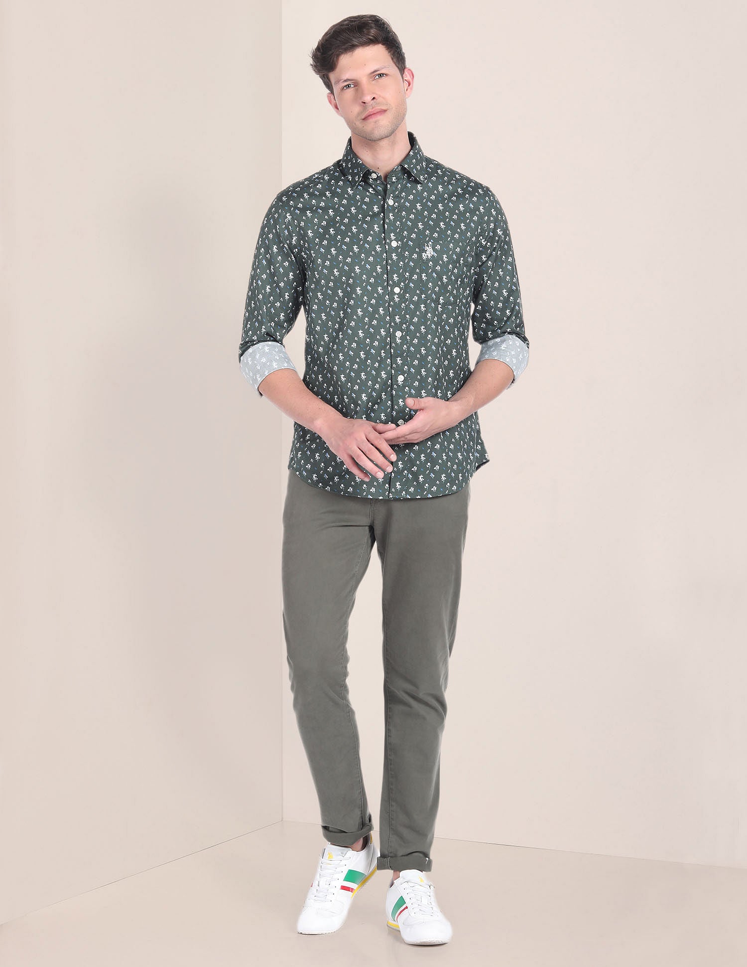 Floral Print Twill Shirt Olive - U.S. Polo Assn. India | Large