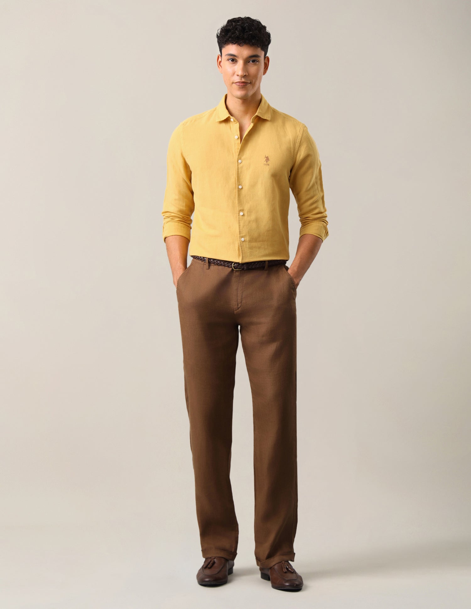 Solid Regular Fit Shirt Yellow - U.S. Polo Assn. India | Large