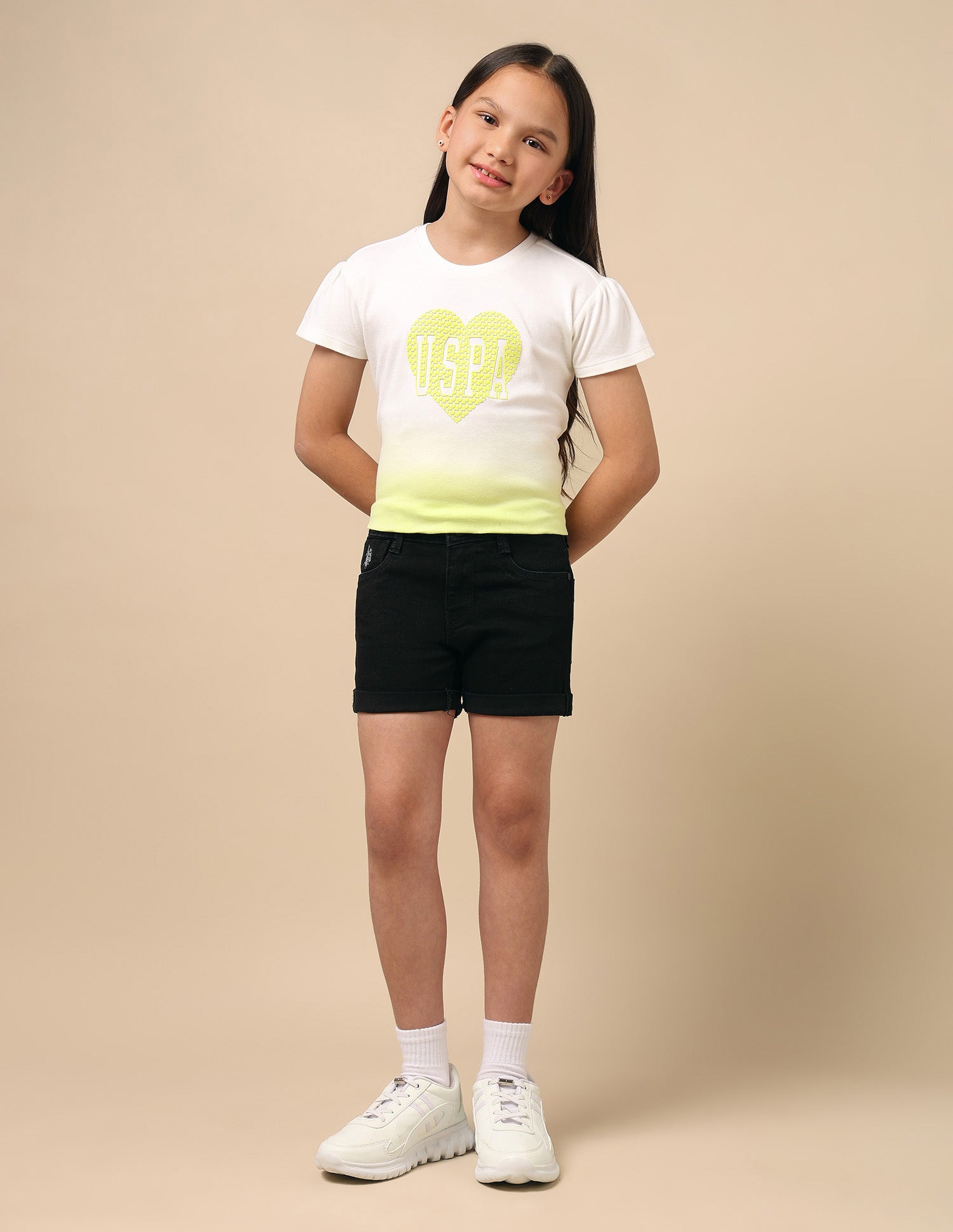 Girls Upturned Hem Denim Shorts Black - U.S. Polo Assn. India | Large