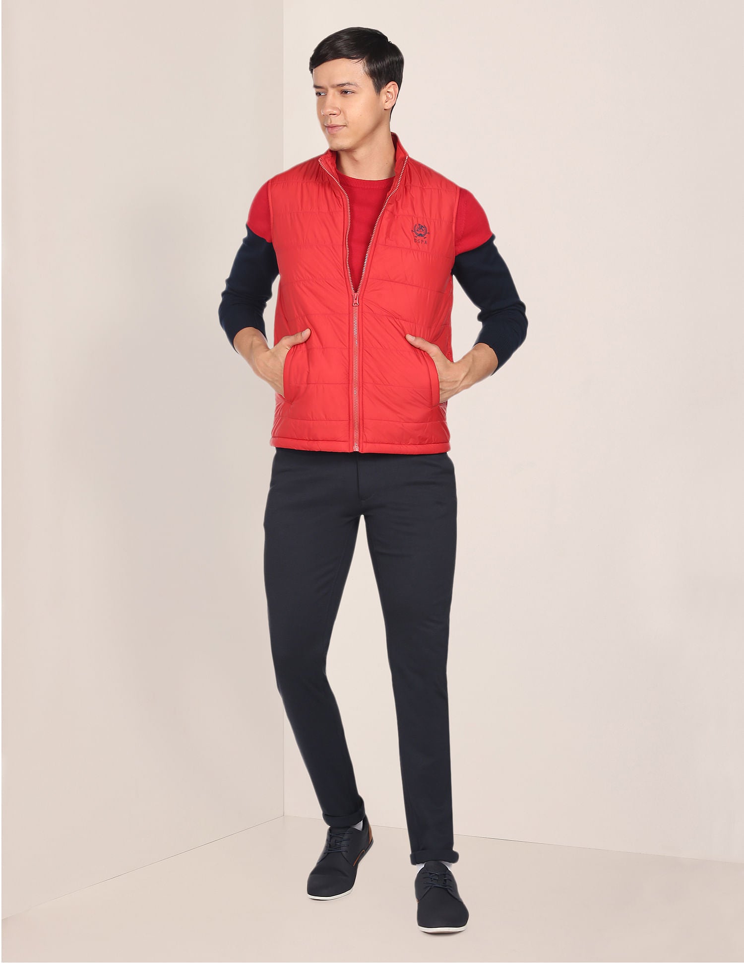 High Neck Sleeveless Solid Padded Jacket Red - U.S. Polo Assn. India | Large