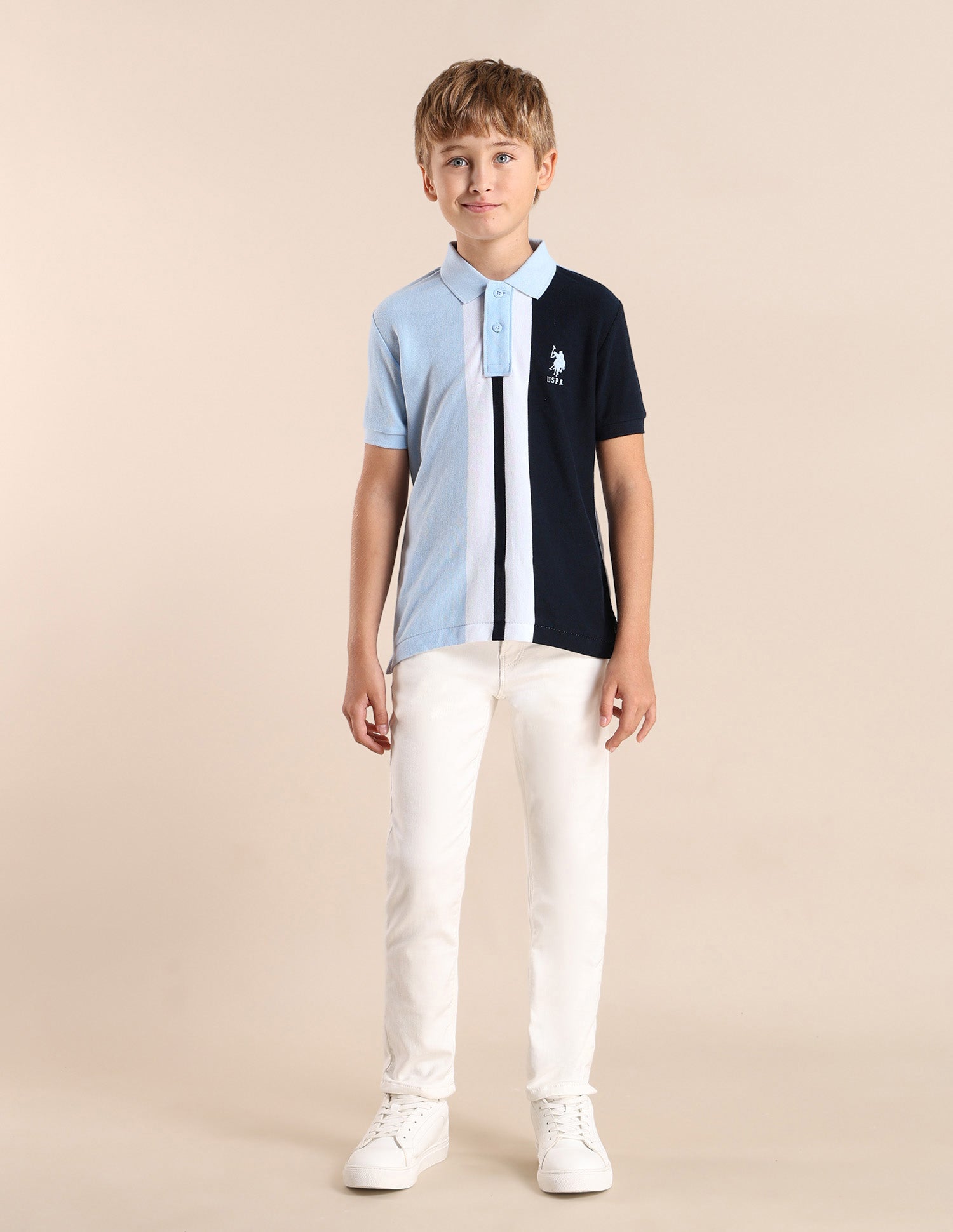 Boys Colour blocked Regular Fit Polo Shirt Blue - U.S. POLO ASSN. | Large