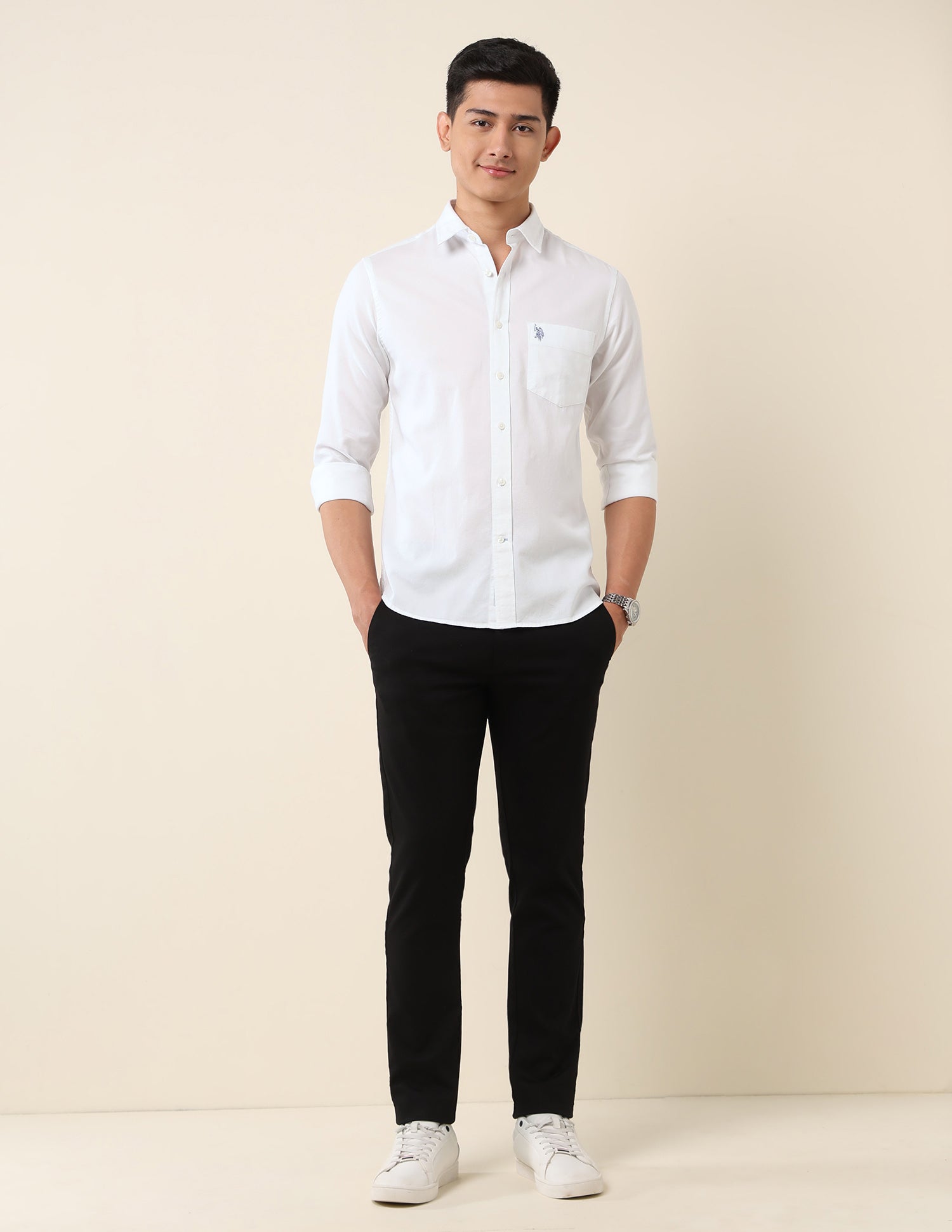 Pure Cotton Dobby Tailored Fit Shirt White - U.S. Polo Assn. India | Large