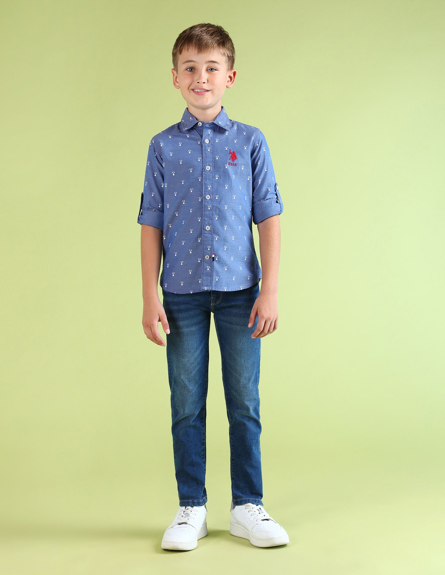 Boys All Over Printed Regular Fit Shirt Light Blue - U.S. Polo Assn. India | Large