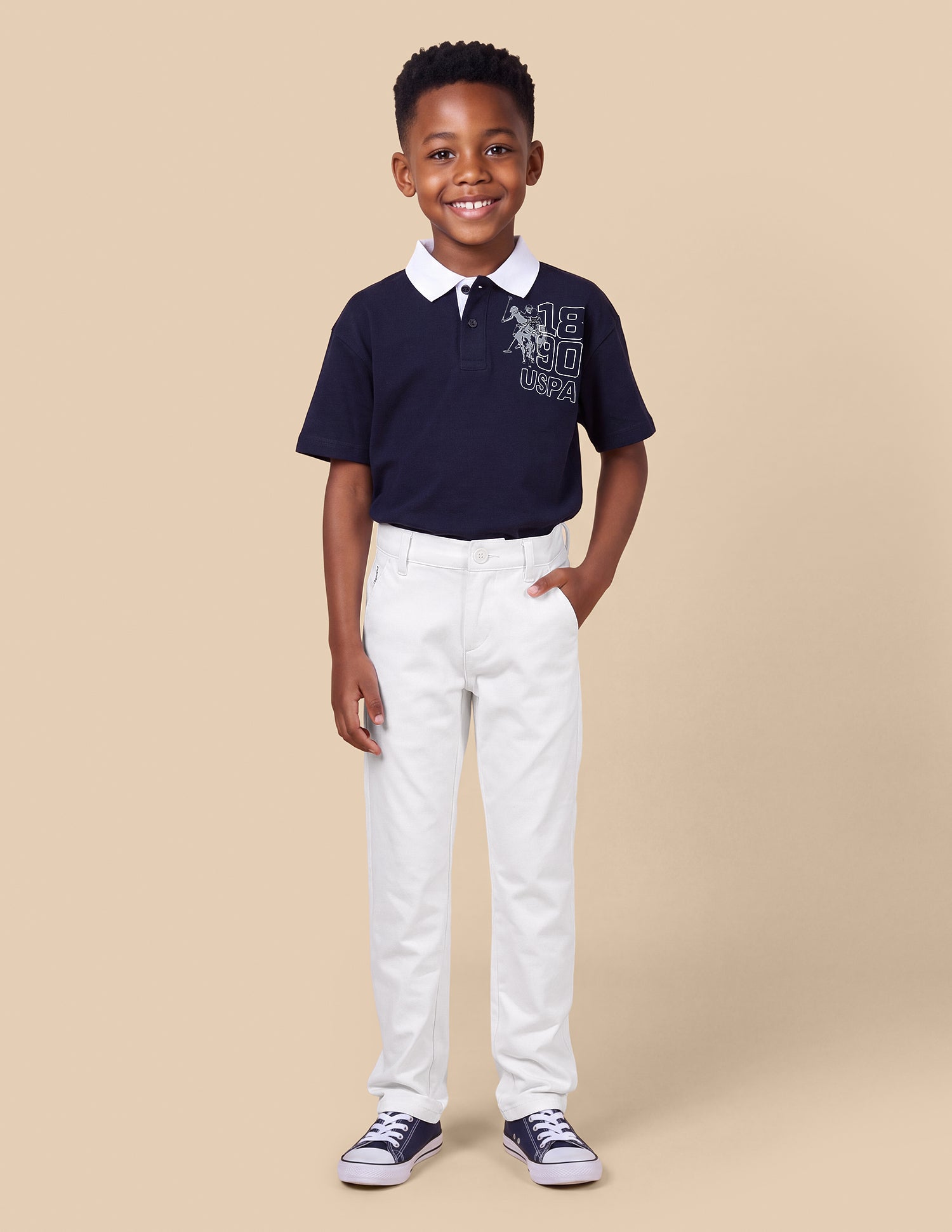 Solid Slim Fit Trousers White - U.S. Polo Assn. India | Large