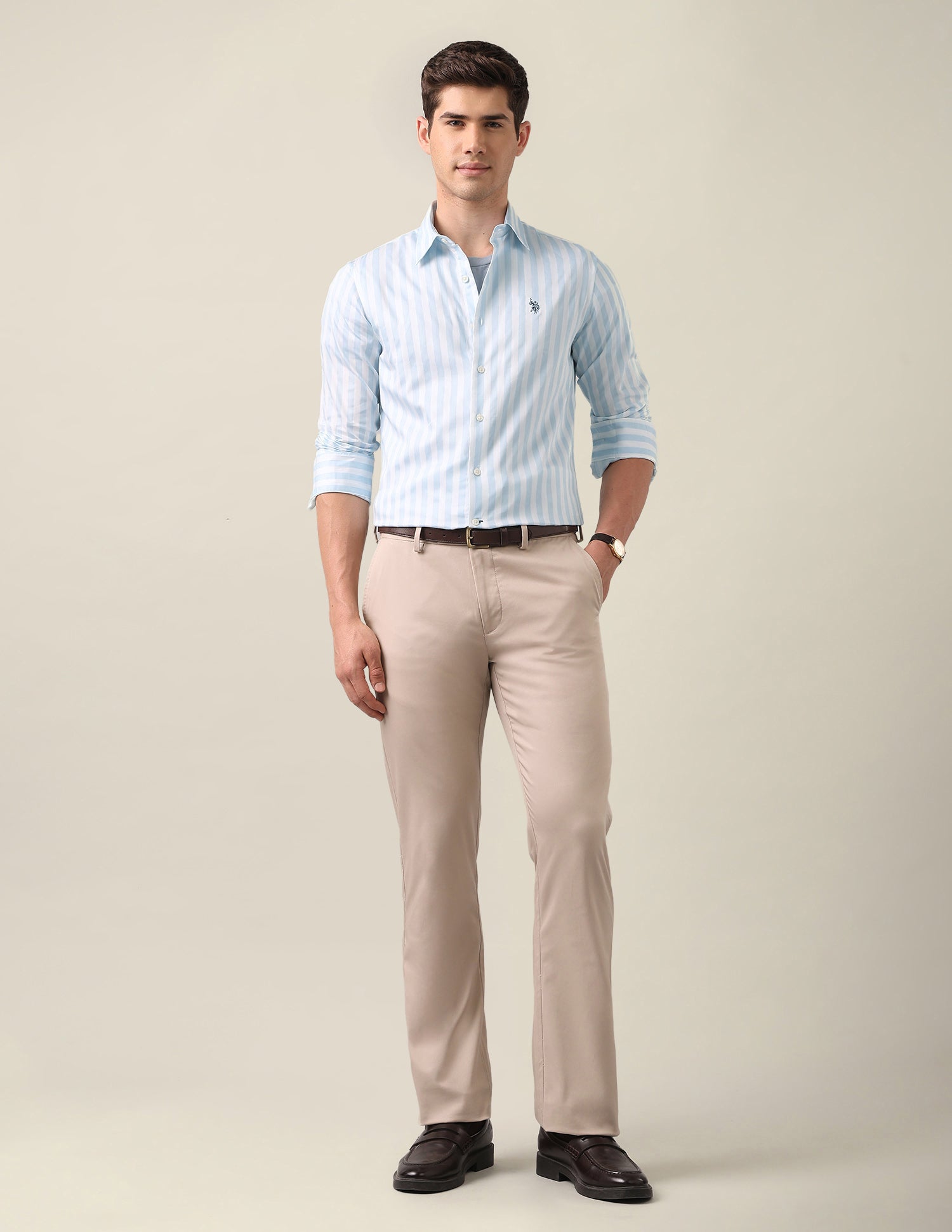 Vertical Striped Satin Shirt Light Blue - U.S. Polo Assn. India | Large
