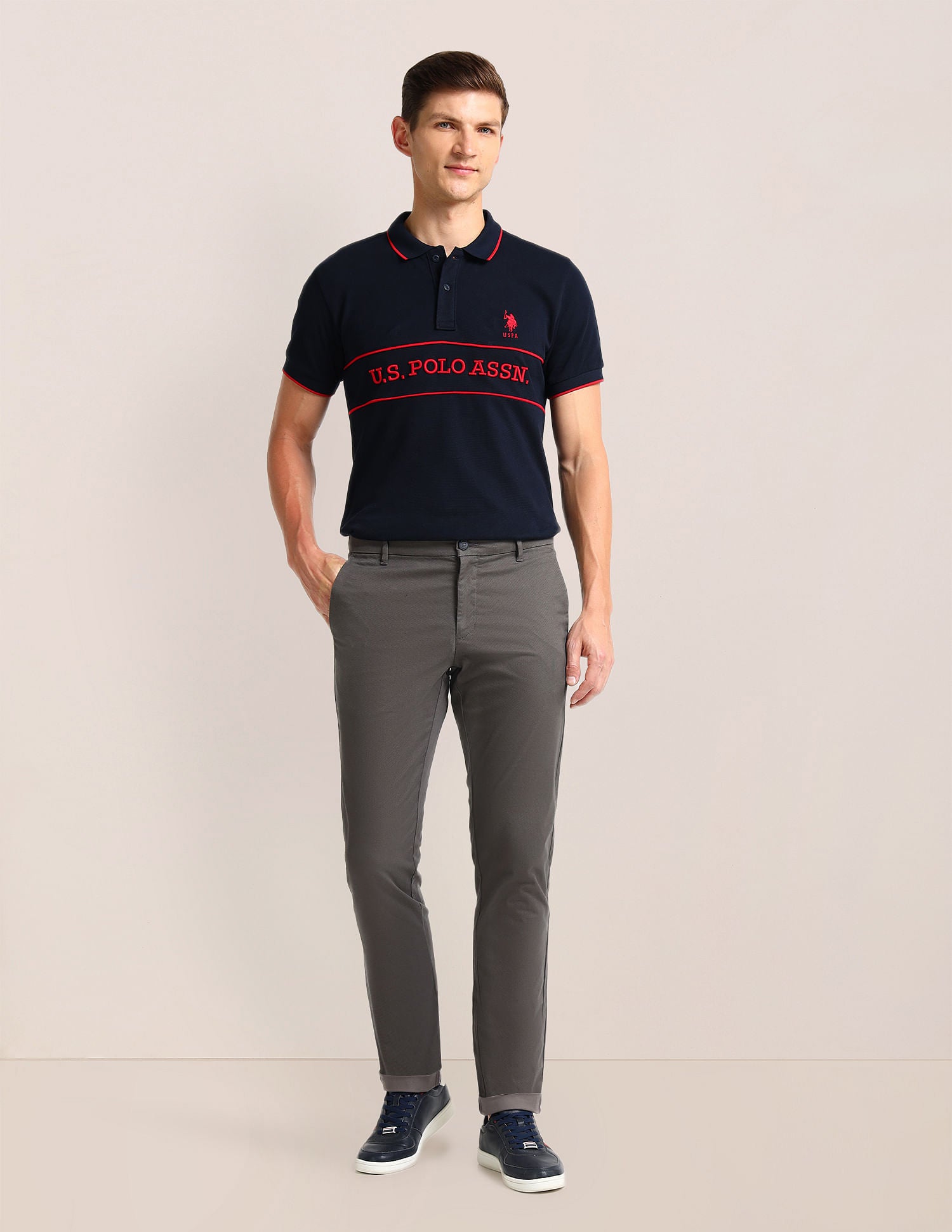 Mid Rise Regular Fit Trousers Grey - U.S. Polo Assn. India | Large
