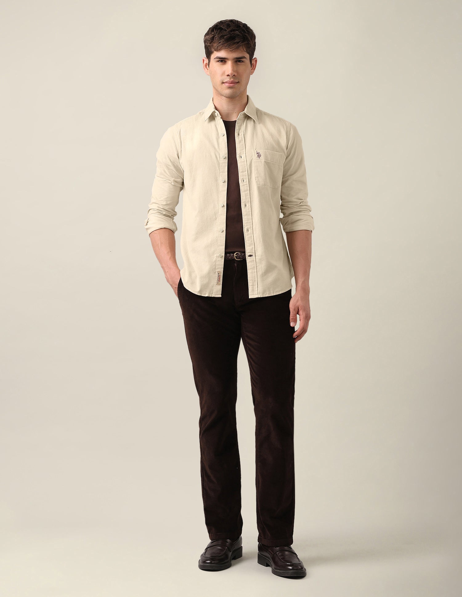 Corduroy Regular Fit Shirt Ivory - U.S. Polo Assn. India | Large