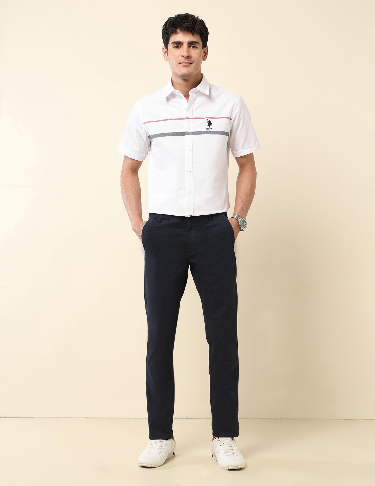 Horizontal Striped Pure Cotton Shirt White - U.S. POLO ASSN. | Large