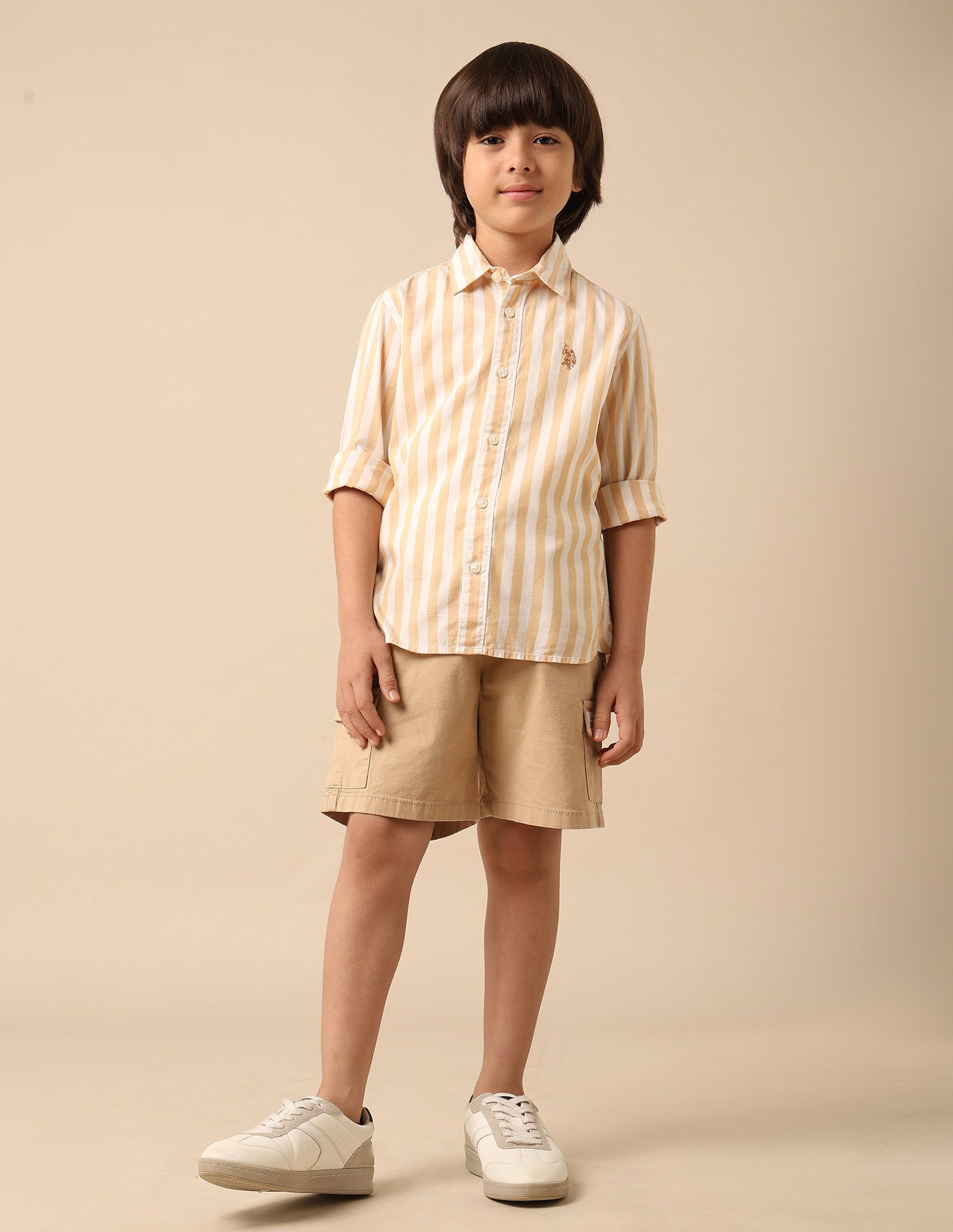 Boys Vertical Striped Regular Fit Shirt Beige - U.S. POLO ASSN. | Large
