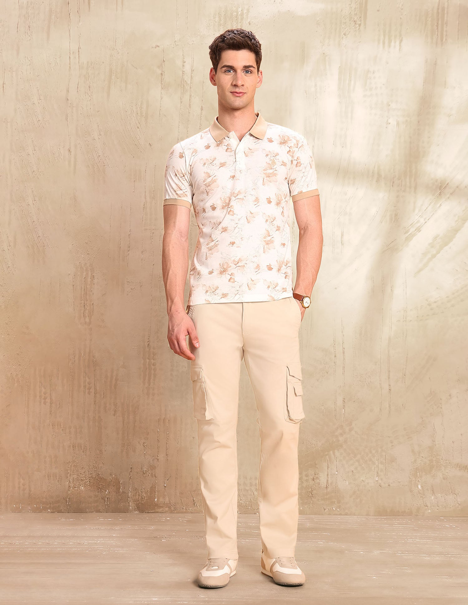 Floral Printed Slim Fit Polo Shirt Light Brown - U.S. POLO ASSN. | Large