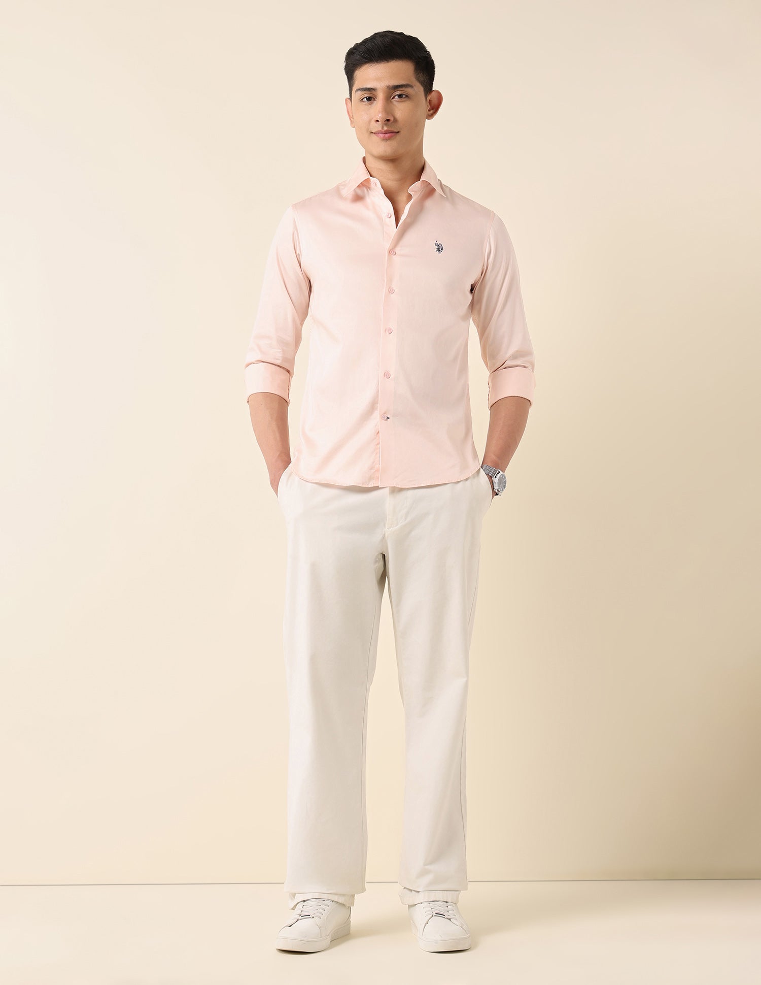 Solid Pure Cotton Shirt Pink - U.S. Polo Assn. India | Large