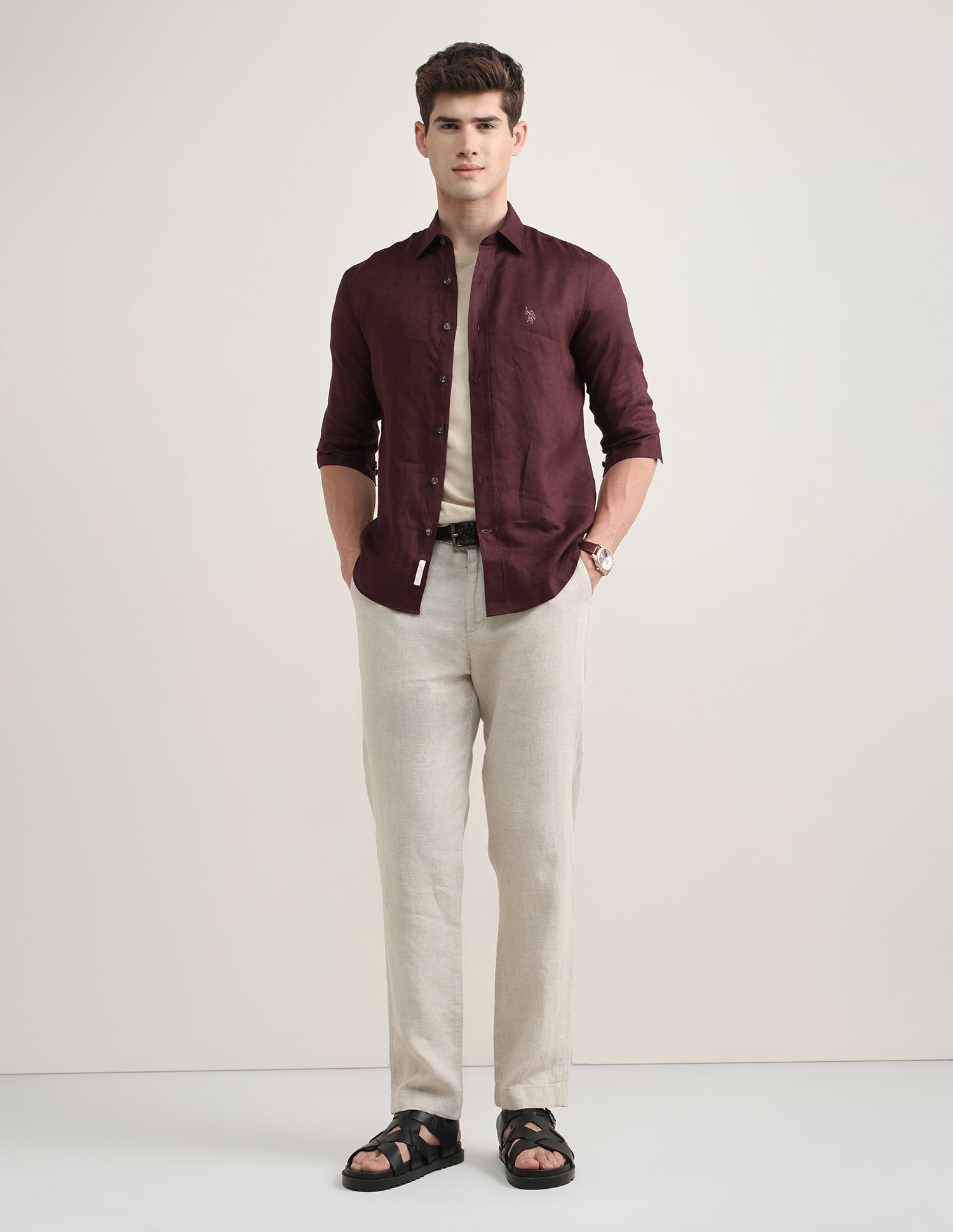 Solid Regular Fit Shirt Maroon - U.S. Polo Assn. India | Large