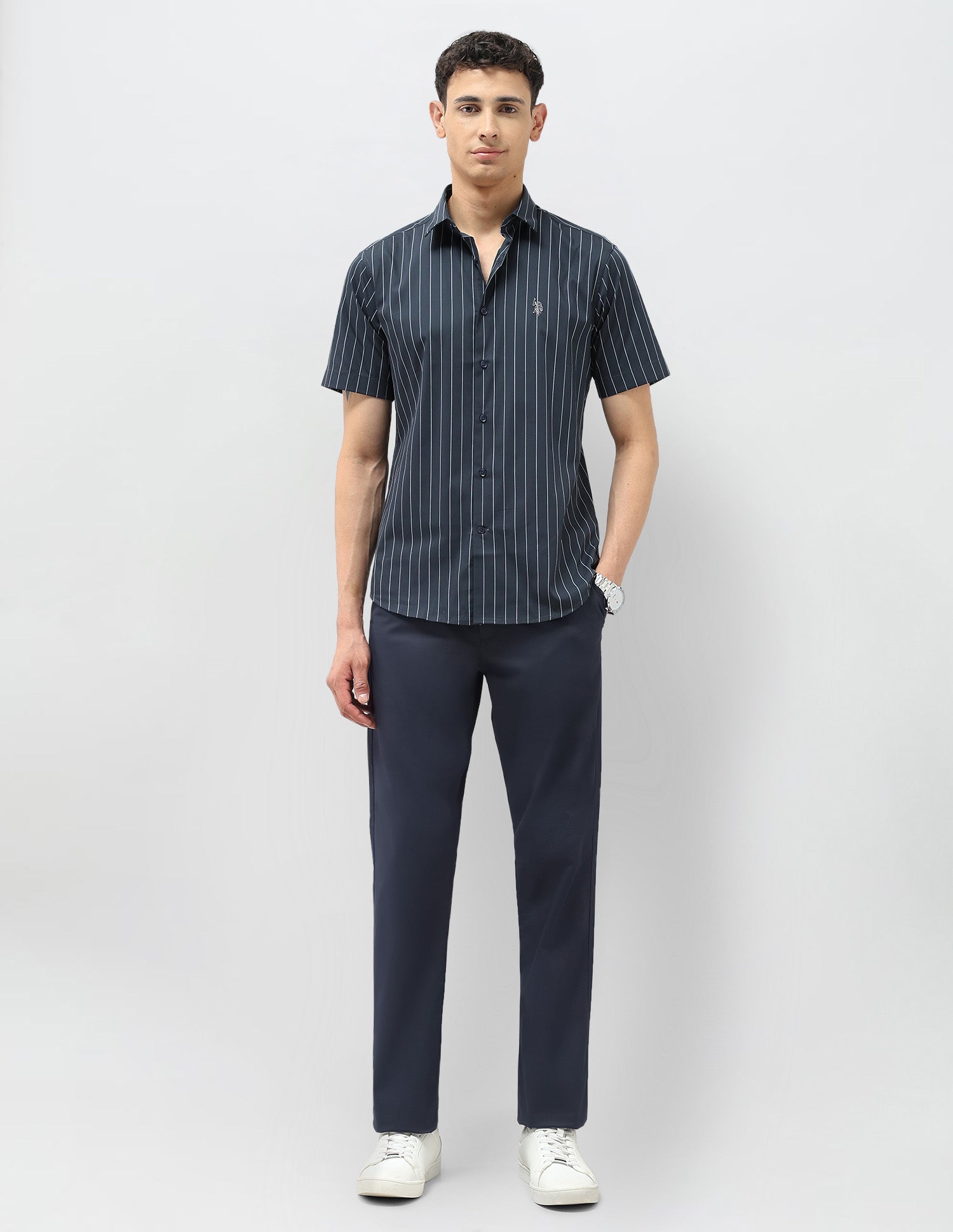 Vertical Striped Twill Shirt Teal - U.S. POLO ASSN. | Large