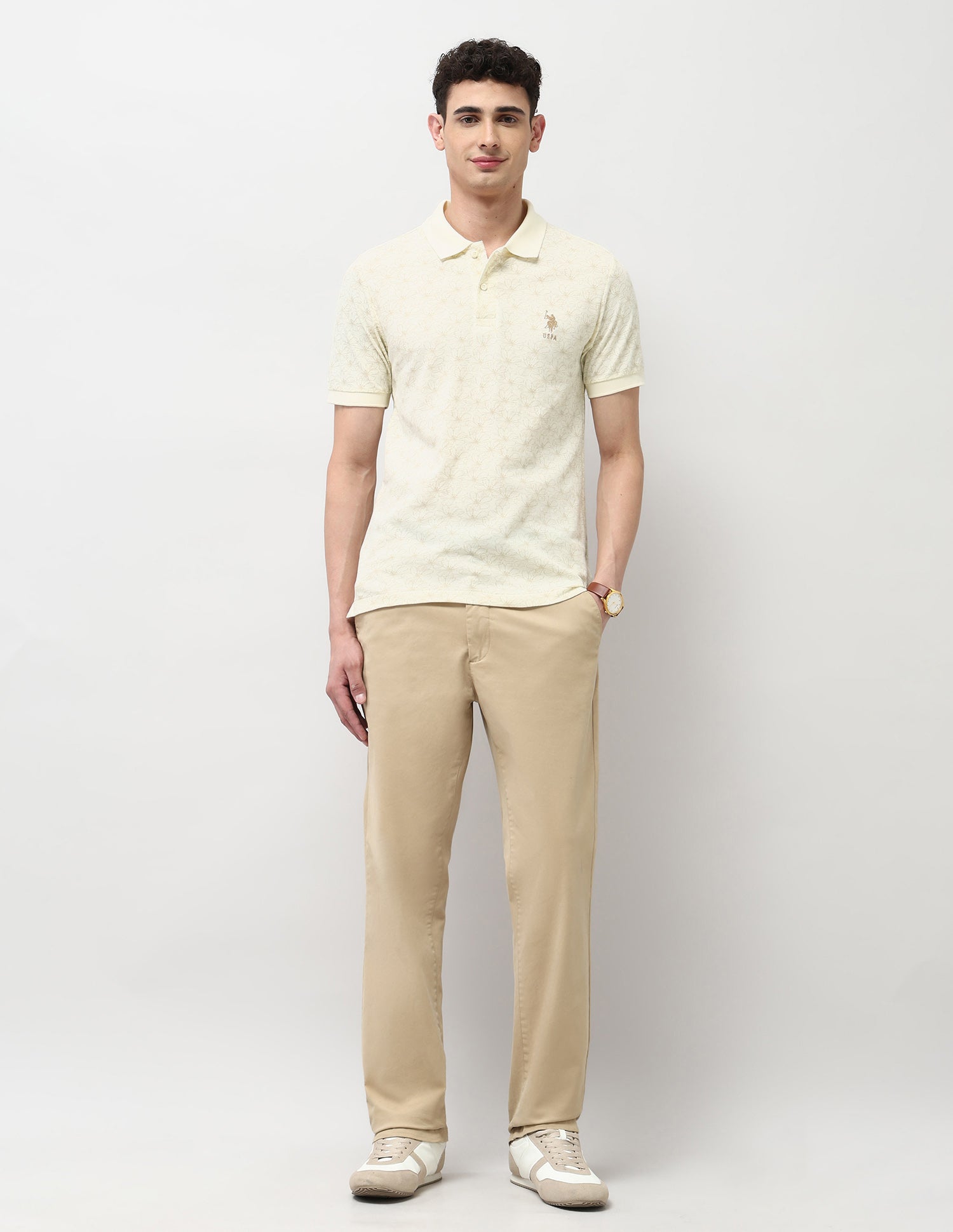 Pure Cotton Floral Printed Polo Shirt Off-white - U.S. Polo Assn. India | Large