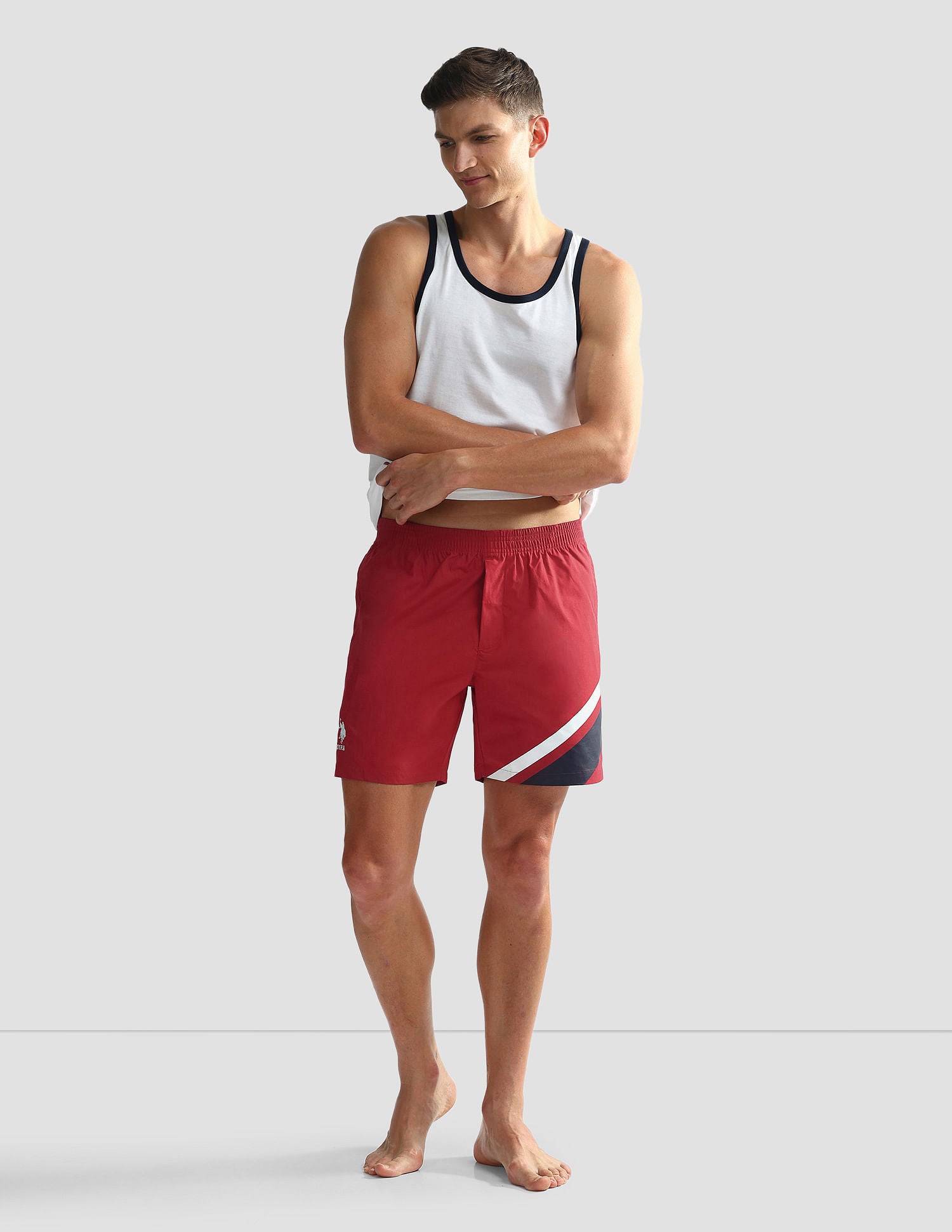 Mid Rise Solid OEX06 Shorts - Pack Of 1 Red Paneled - U.S. POLO ASSN. | Large