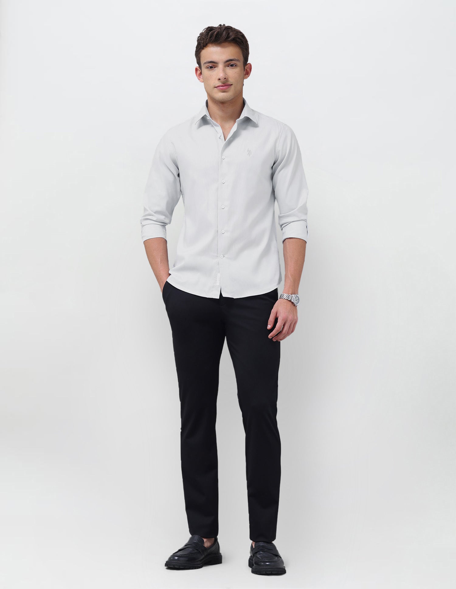 Dobby Tailored Fit Shirt Light Grey - U.S. Polo Assn. India | Large