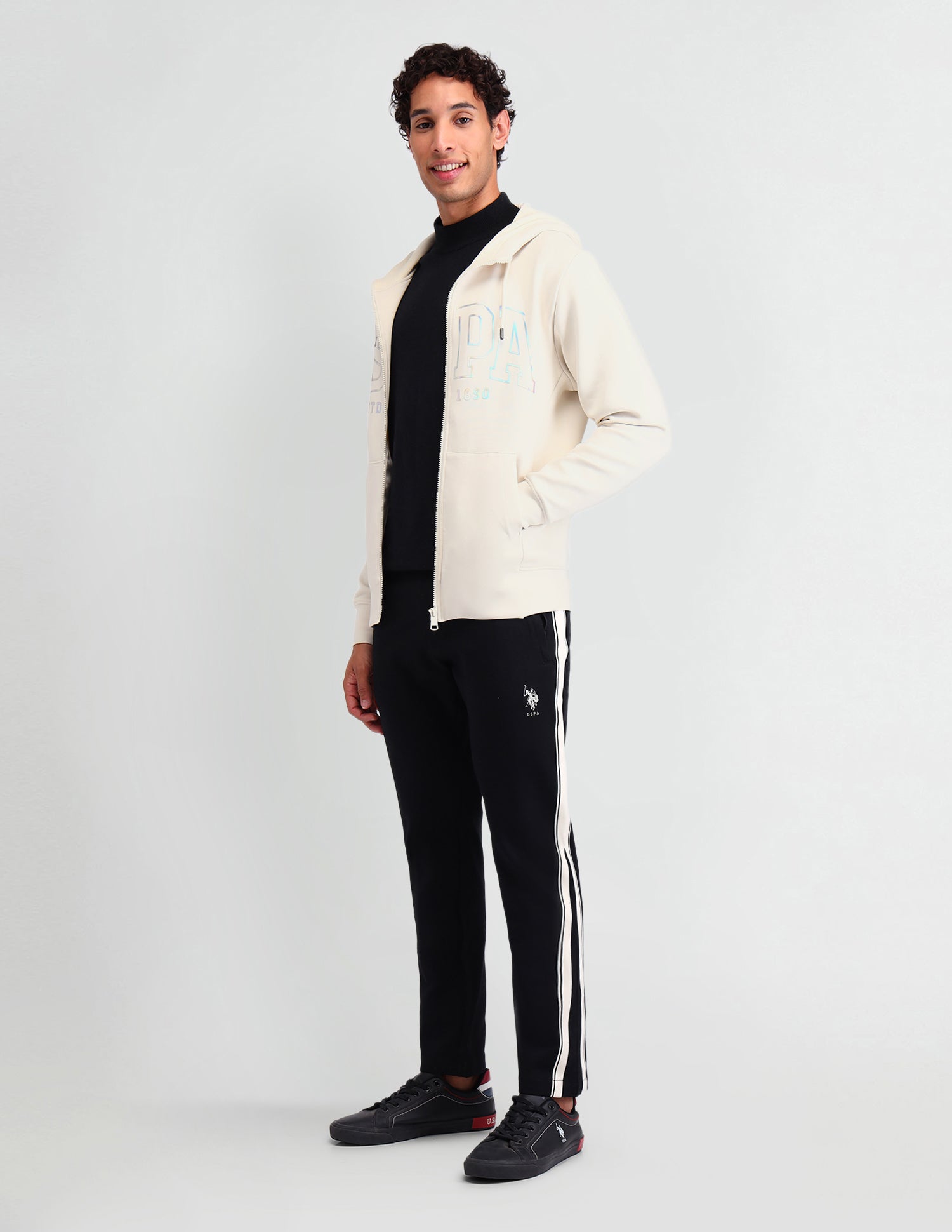 Brand Printed Hooded Sweatshirt Ivory - U.S. POLO ASSN. | Large