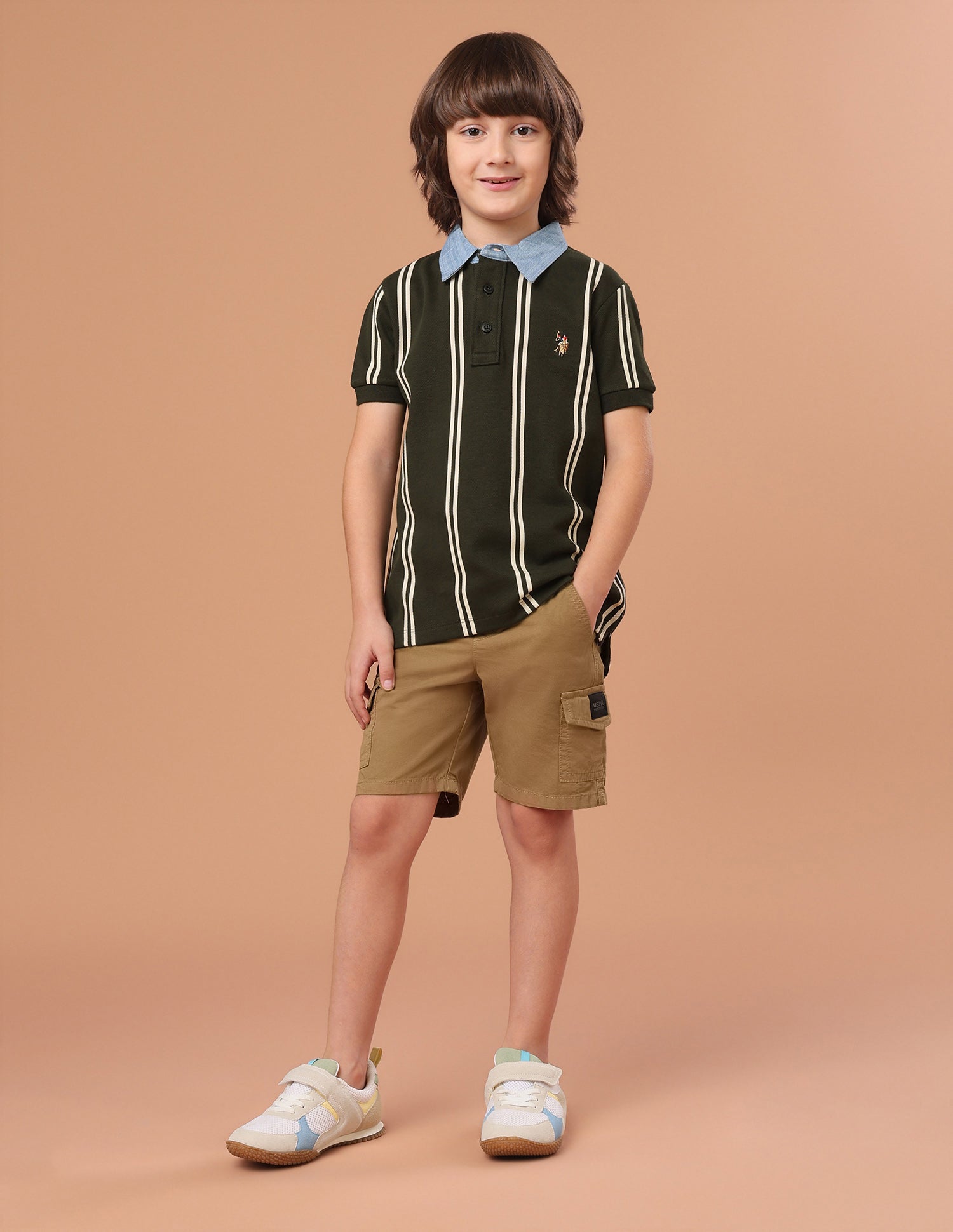 Vertical Striped Regular Fit Polo Shirt Olive - U.S. Polo Assn. India | Large