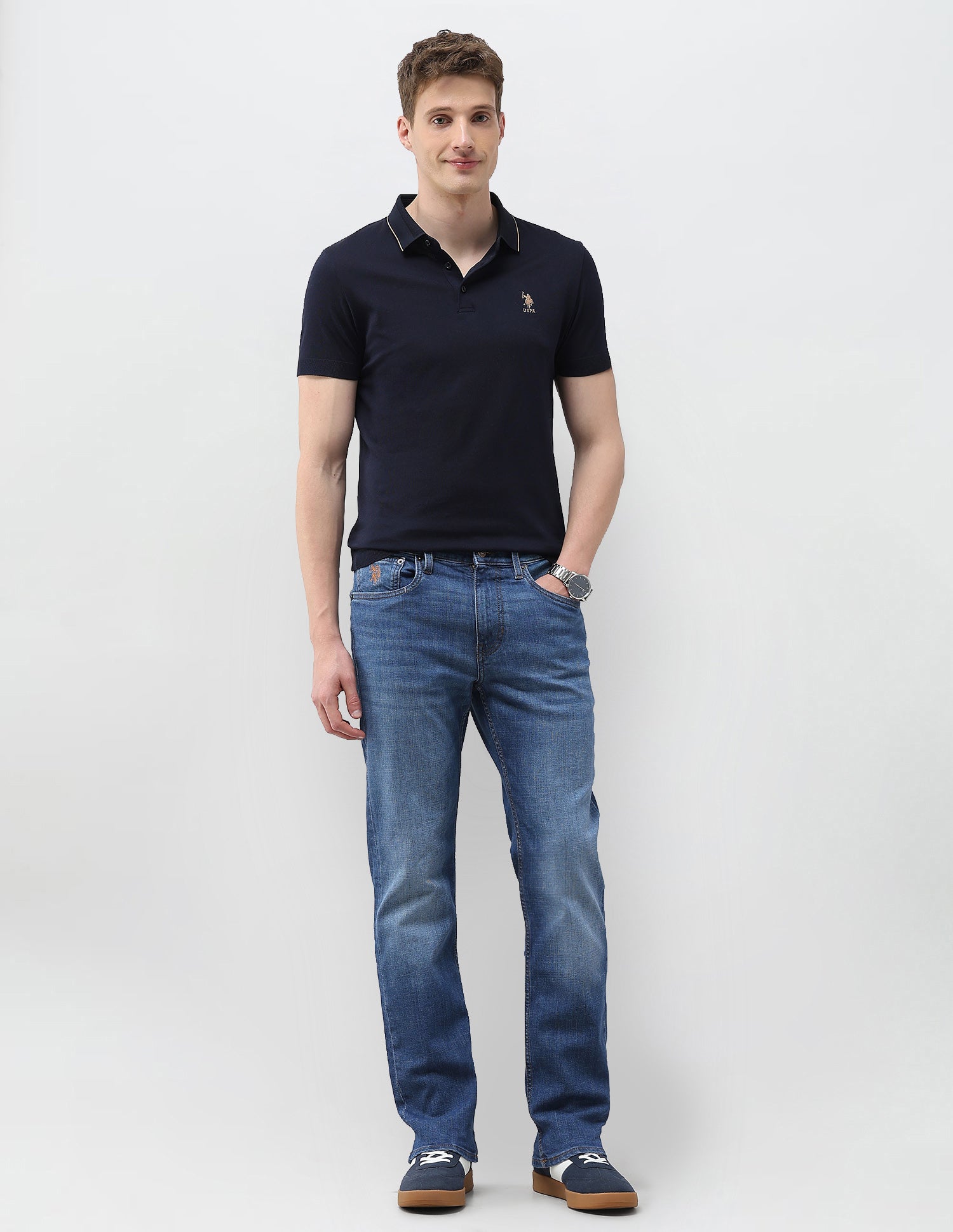 Harold Slim Straight Fit Blue Jeans Mid Blue - U.S. Polo Assn. India | Large