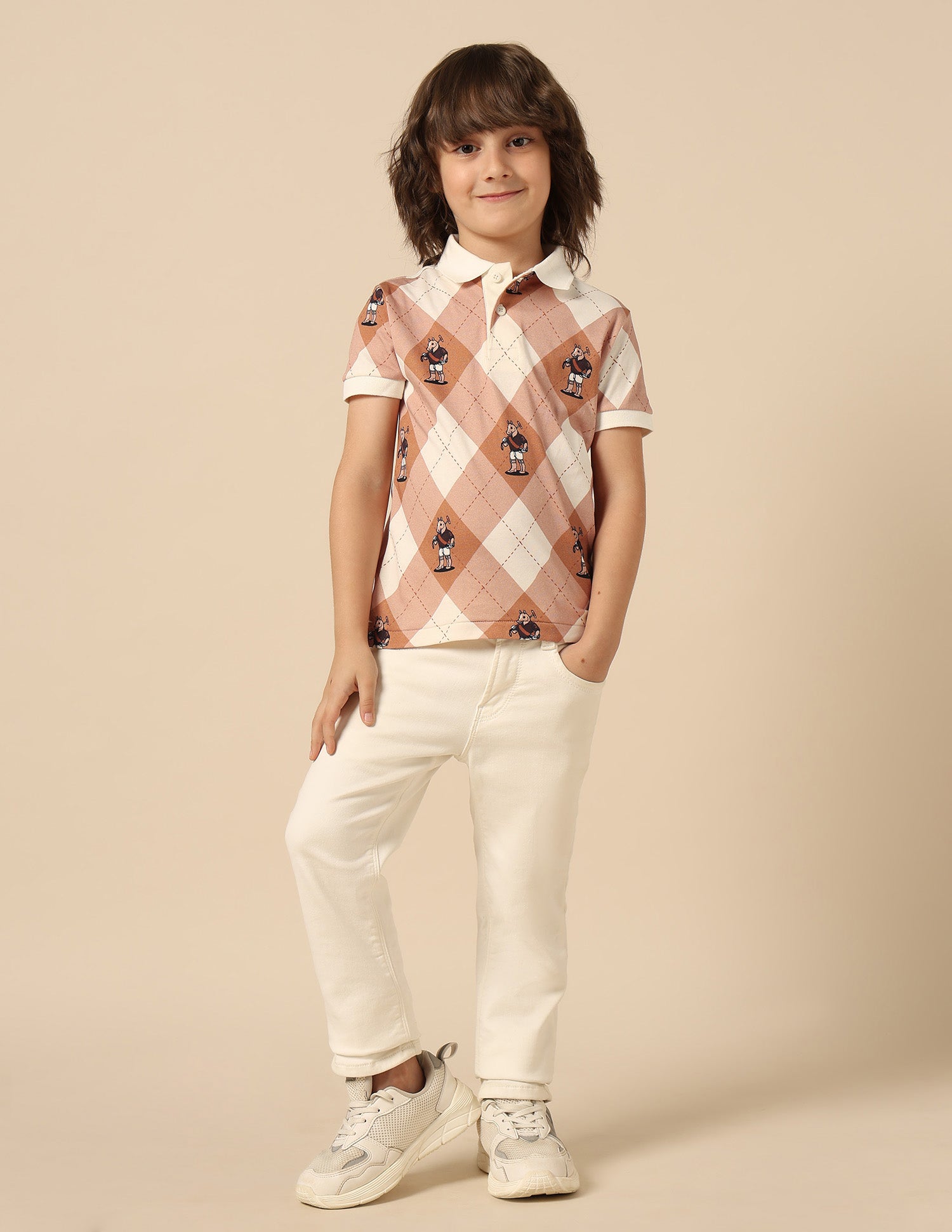 Boys Graphic Checked Regular Fit Polo Shirt Beige - U.S. POLO ASSN. | Large