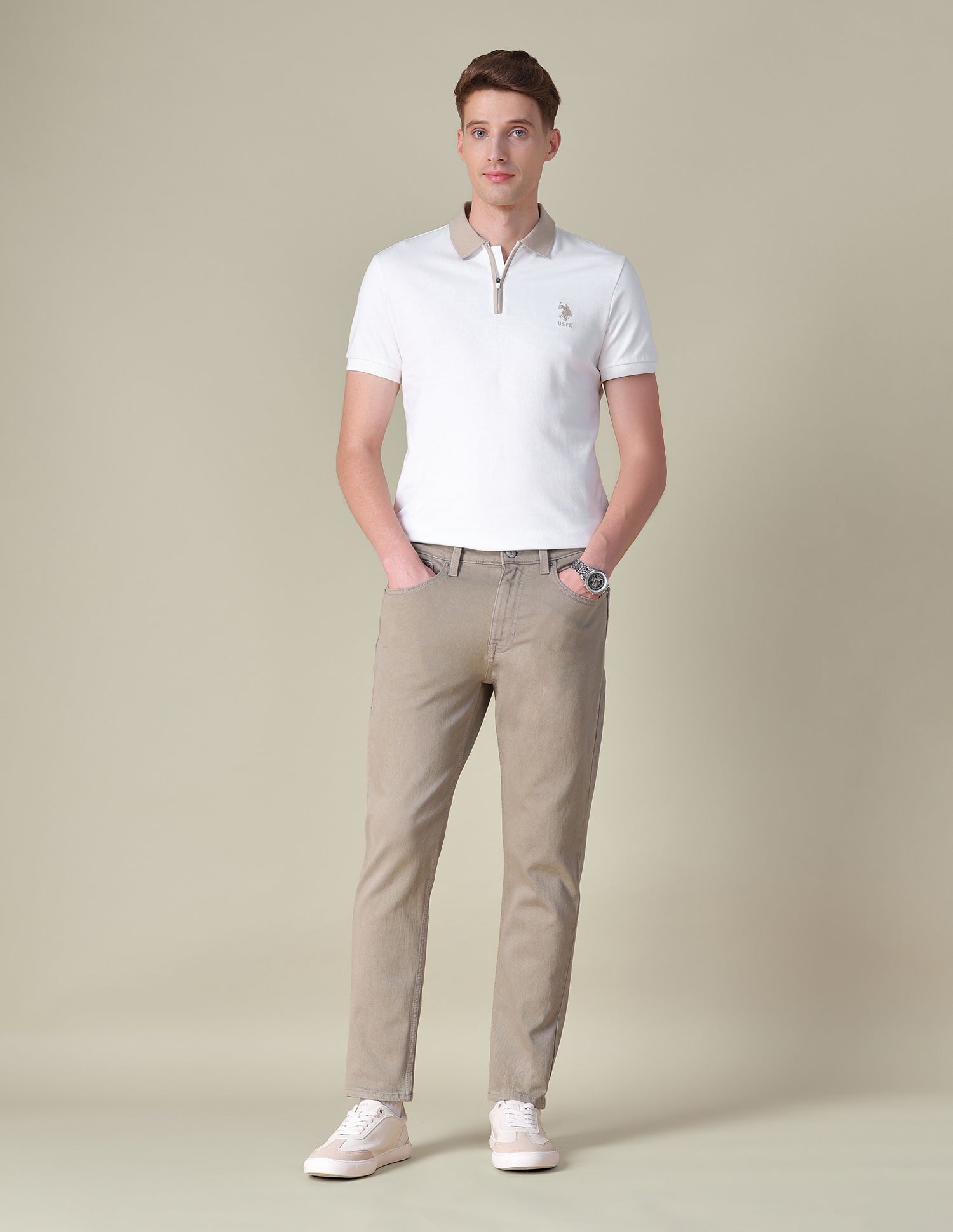 Solid Slim Fit Polo Shirt Ivory - U.S. POLO ASSN. | Large