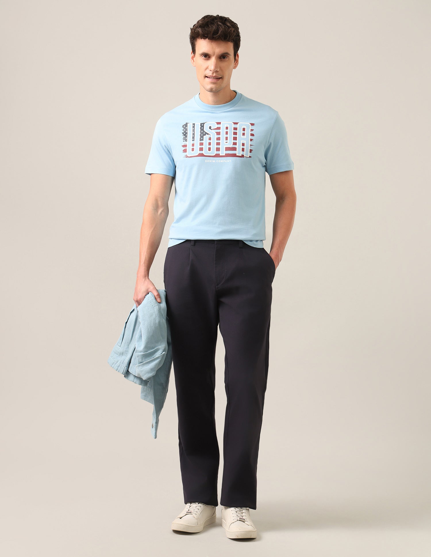 Graphic Brand Printed Regular Fit T-Shirt Light Blue - U.S. Polo Assn. India | Large