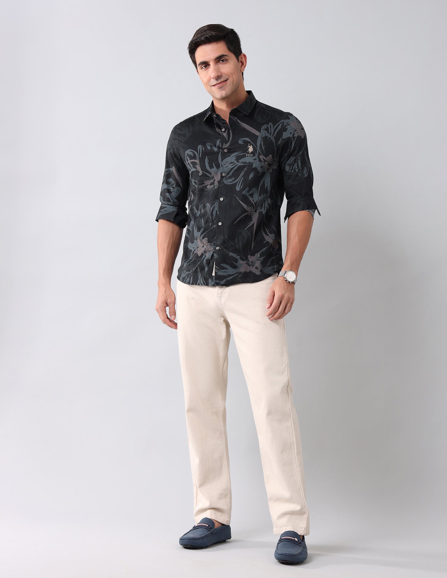 Regular Fit Floral Printed Shirt Black - U.S. Polo Assn. India | Large