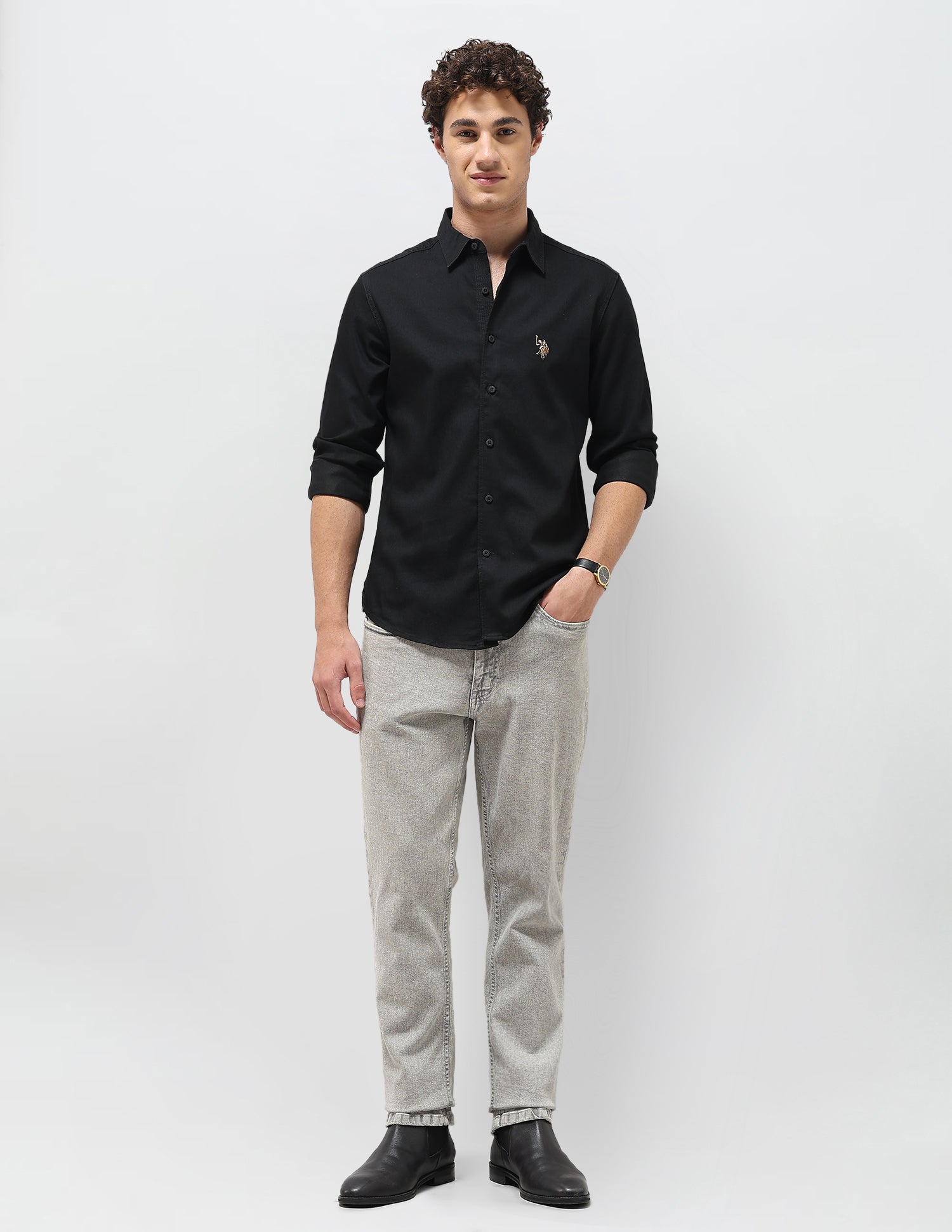 Regular Fit Twill Shirt Black - U.S. Polo Assn. India | Large
