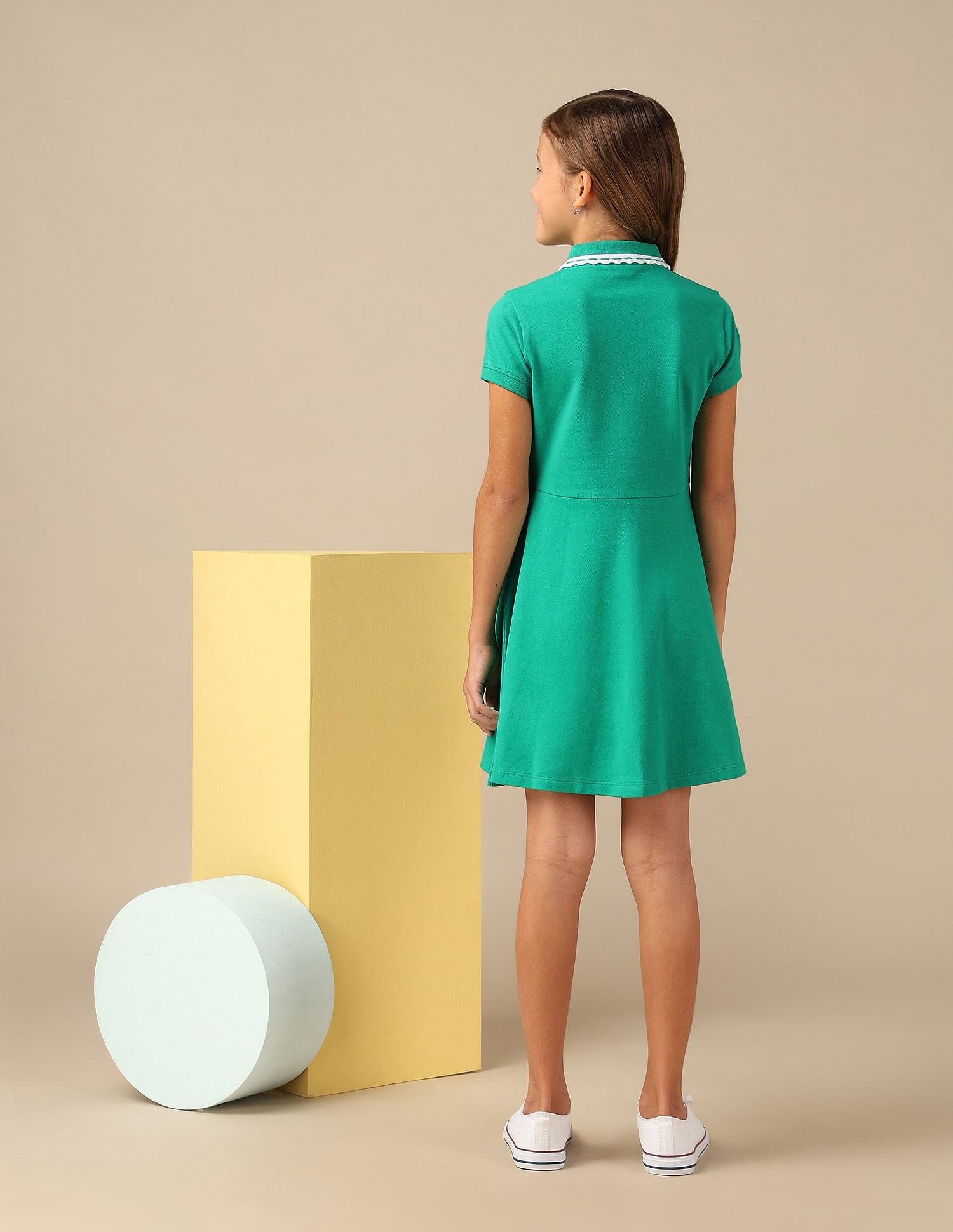 Girls Solid Fit And Flare Polo Dress Green - U.S. POLO ASSN. | Large