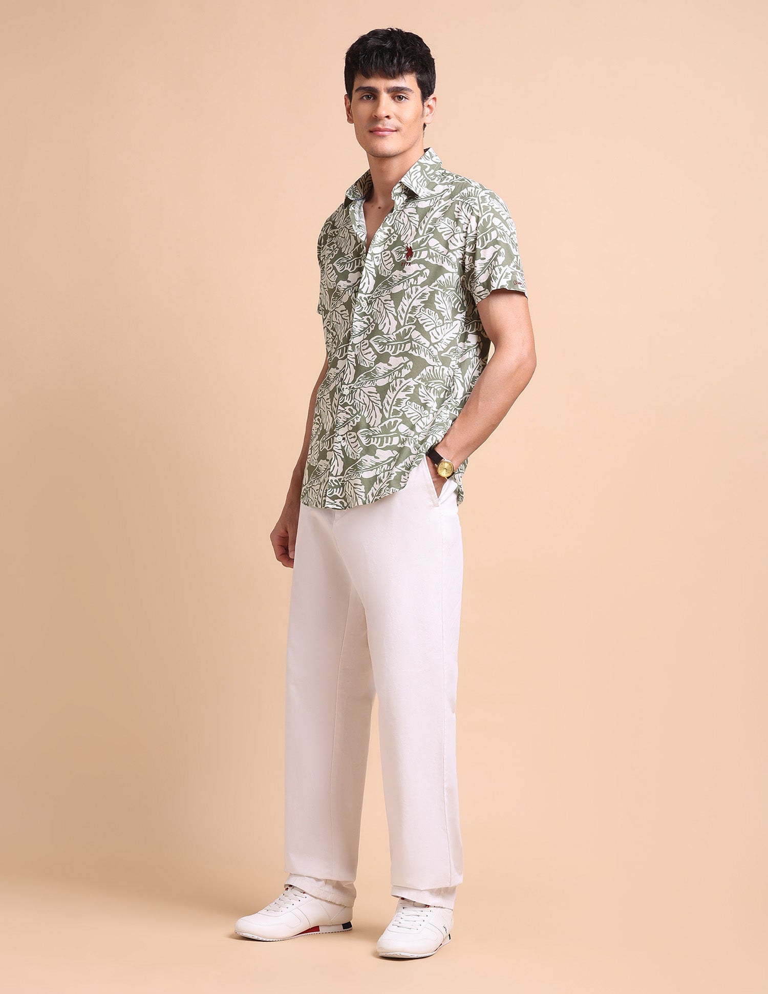 Manhattan Slim Fit All-Over Shirt Light Olive - U.S. POLO ASSN. | Large