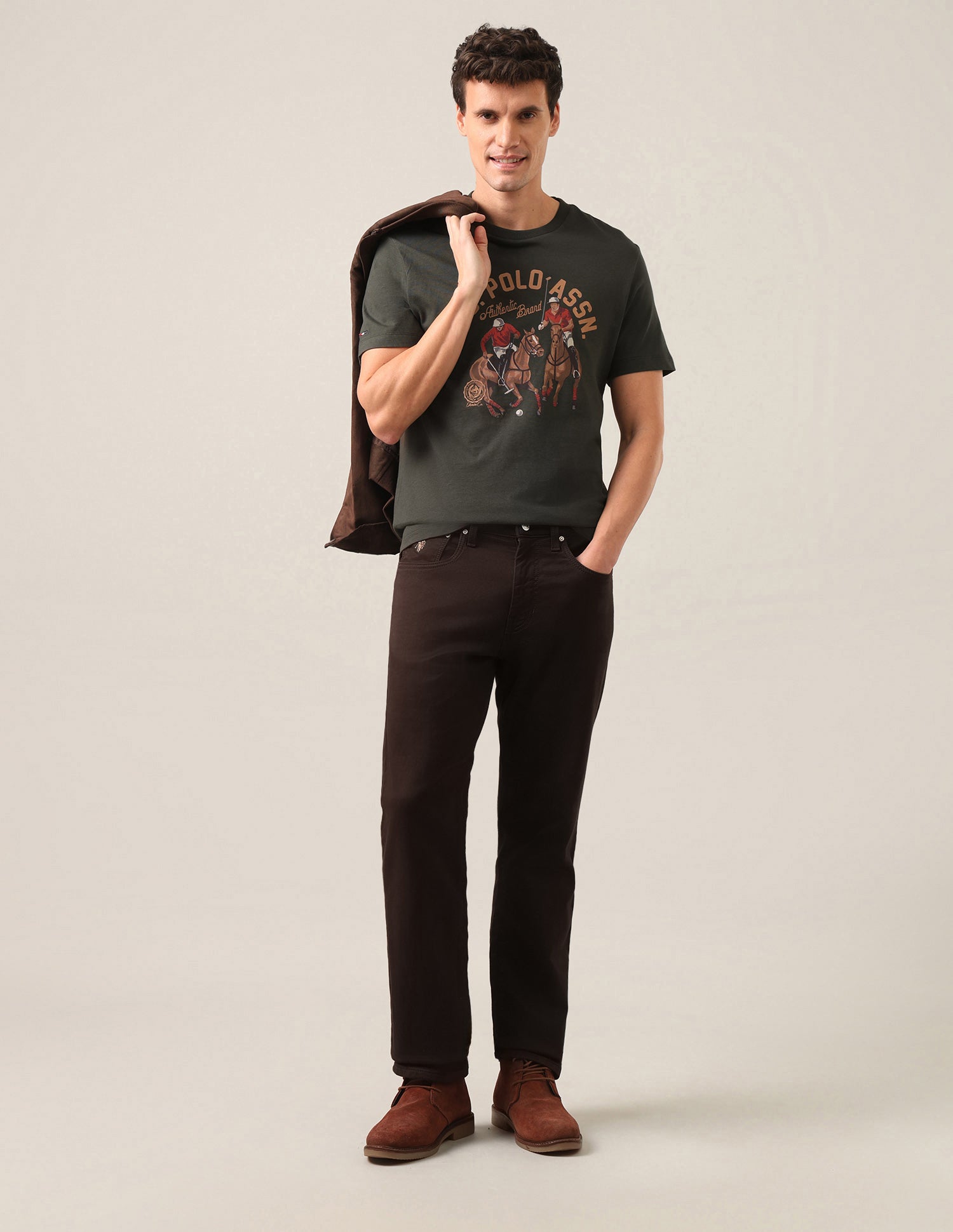 Graphic Brand Printed Slim Fit T-Shirt Olive - U.S. Polo Assn. India | Large