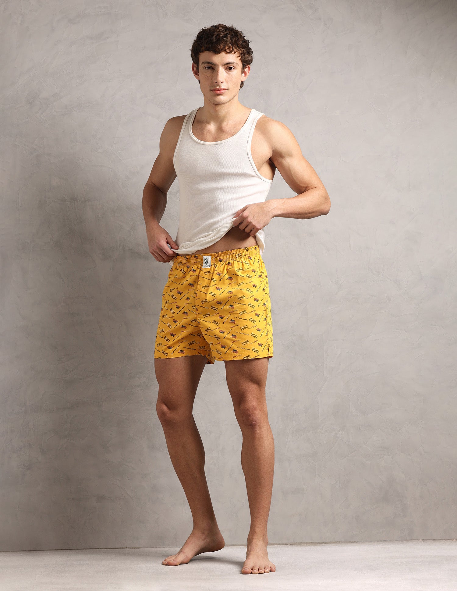Pure Cotton Printed I657-PR Boxers - Pack Of 1 Mustard Flag - U.S. Polo Assn. India | Large