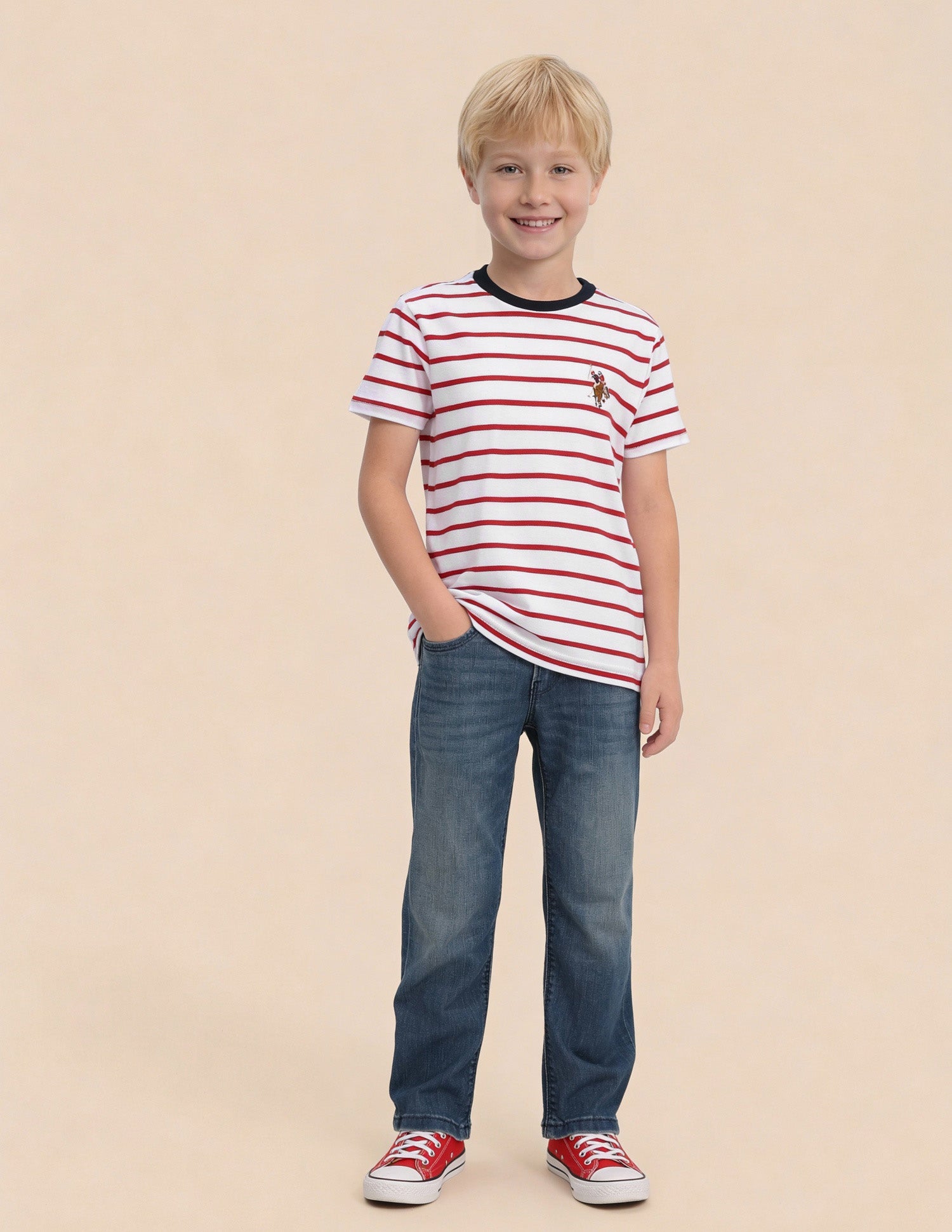 Boys Horizontal Striped T-Shirt Red - U.S. Polo Assn. India | Large