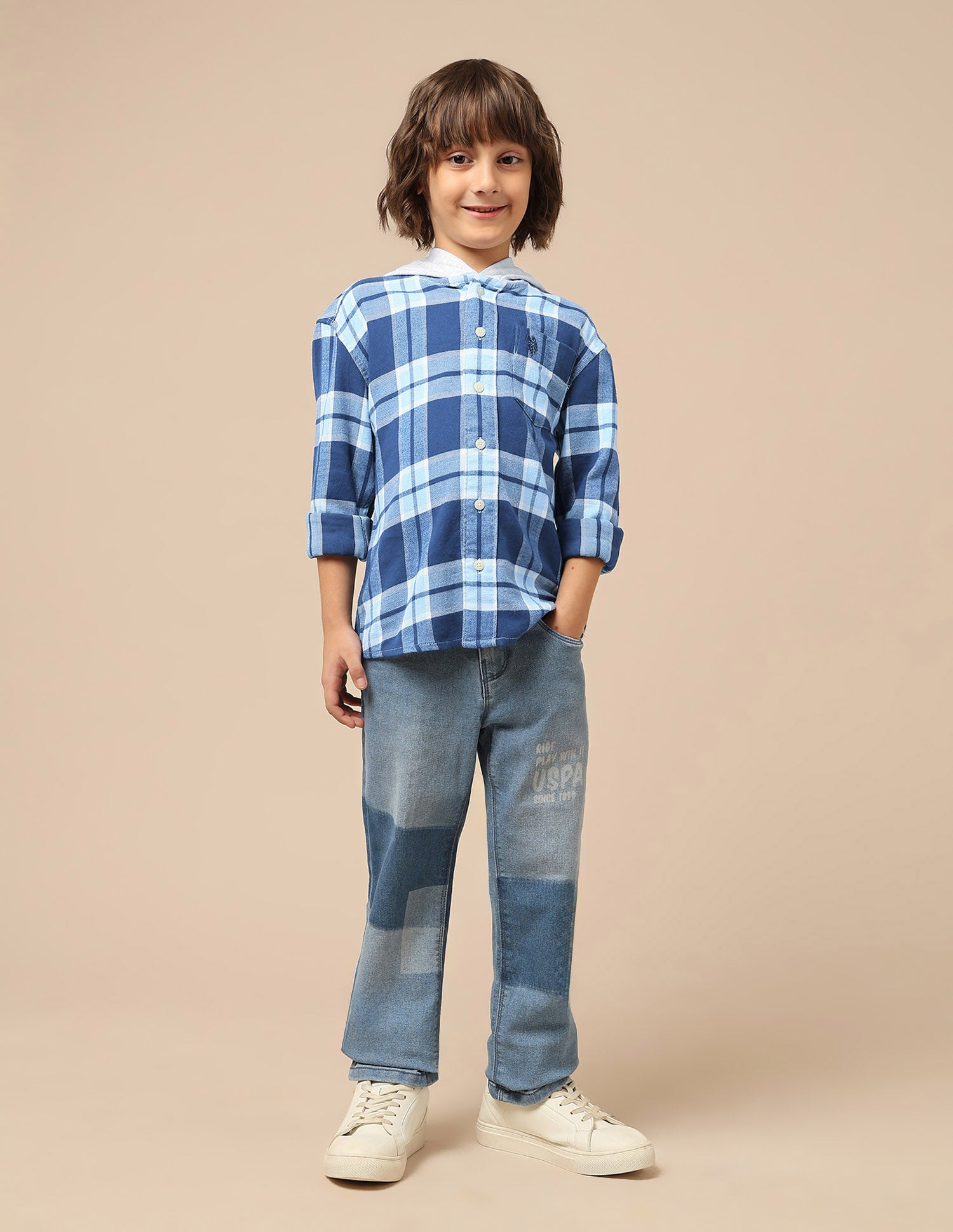 Boys Tartan Checked Hooded Shacket Navy - U.S. POLO ASSN. | Large