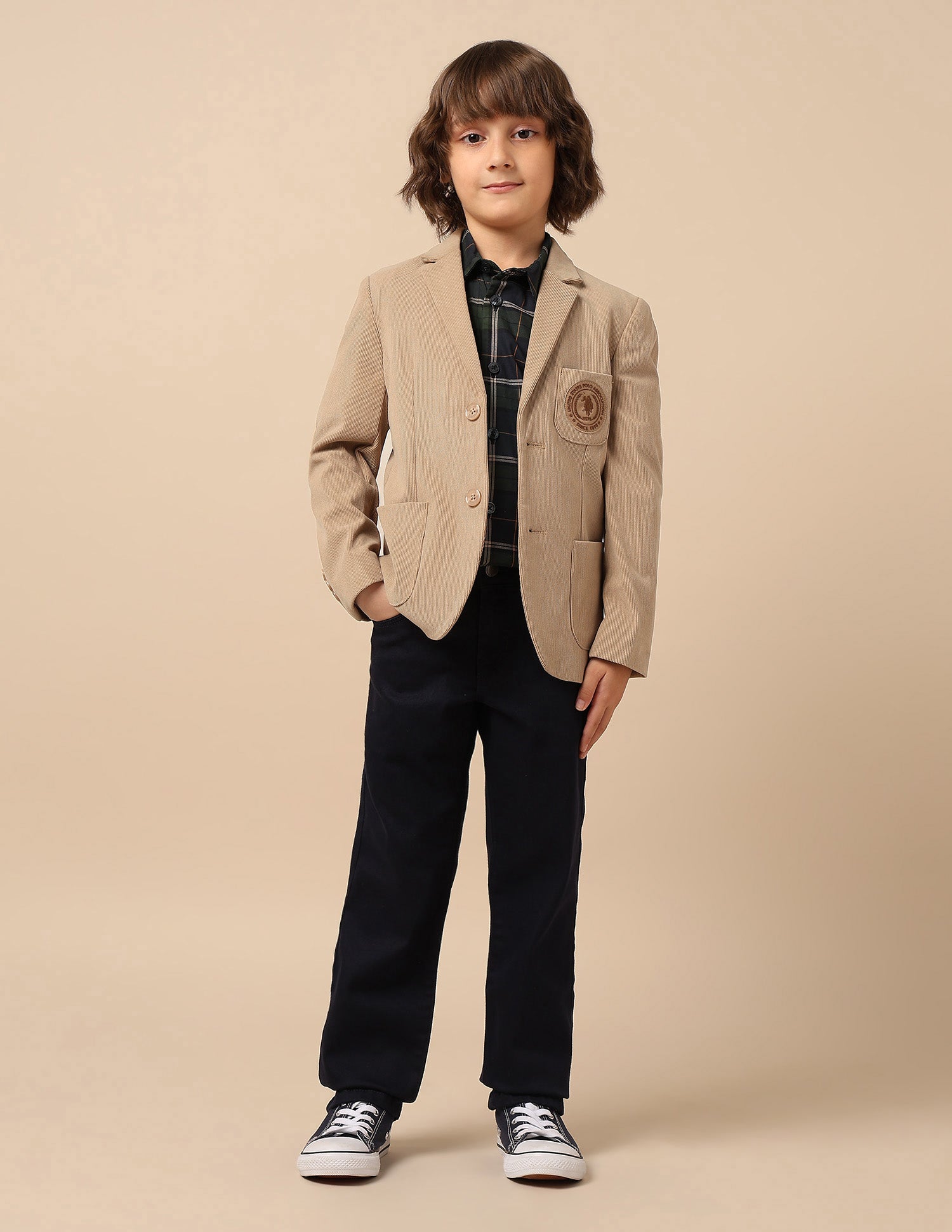 Boys Solid Regular Fit Blazer Khaki - U.S. POLO ASSN. | Large