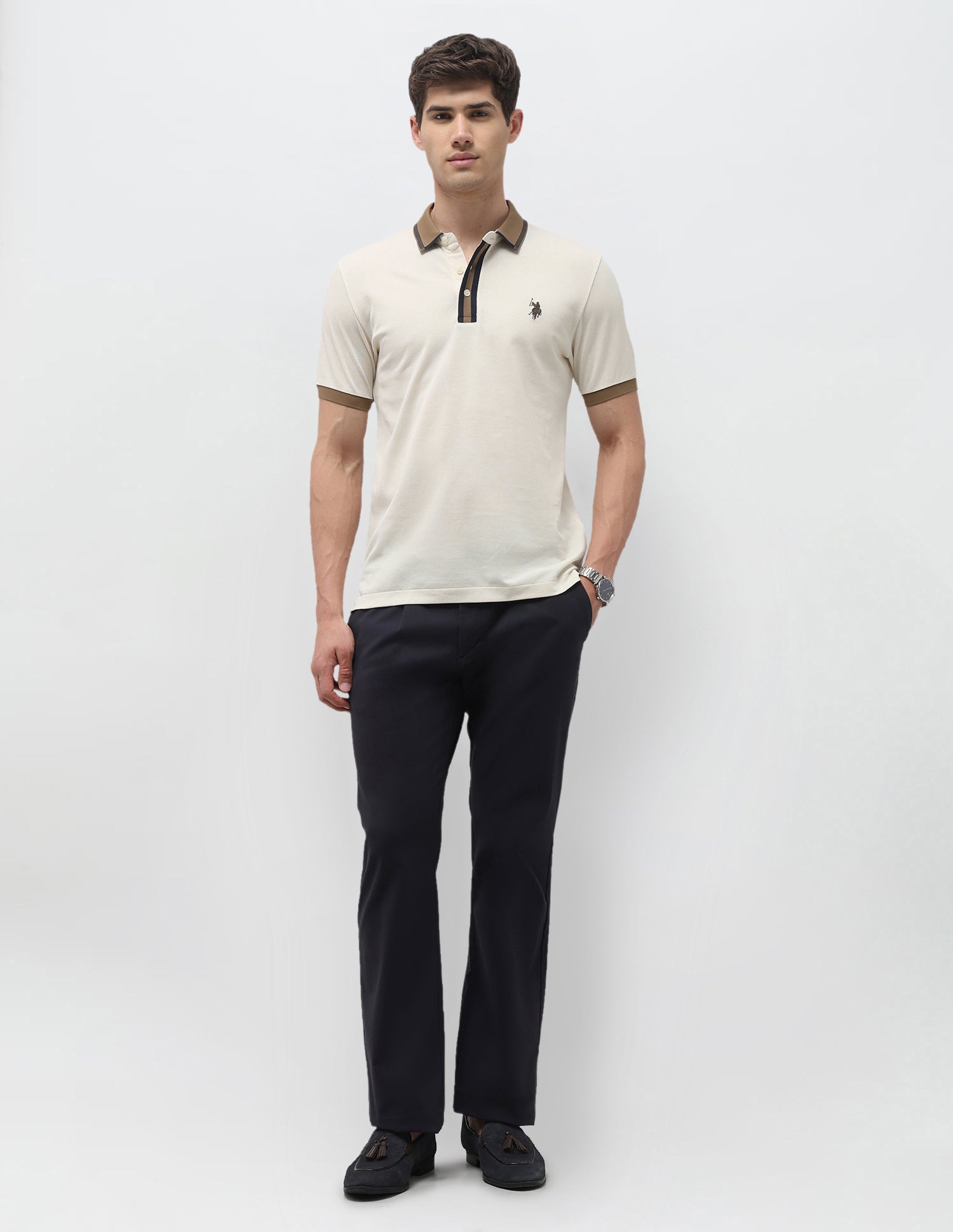 Solid Slim Fit Polo Shirt Off White - U.S. Polo Assn. India | Large