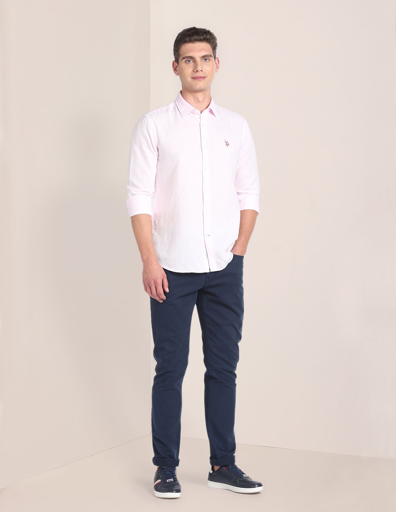 Linen Tailored Fit Shirt Pink - U.S. POLO ASSN. | Large