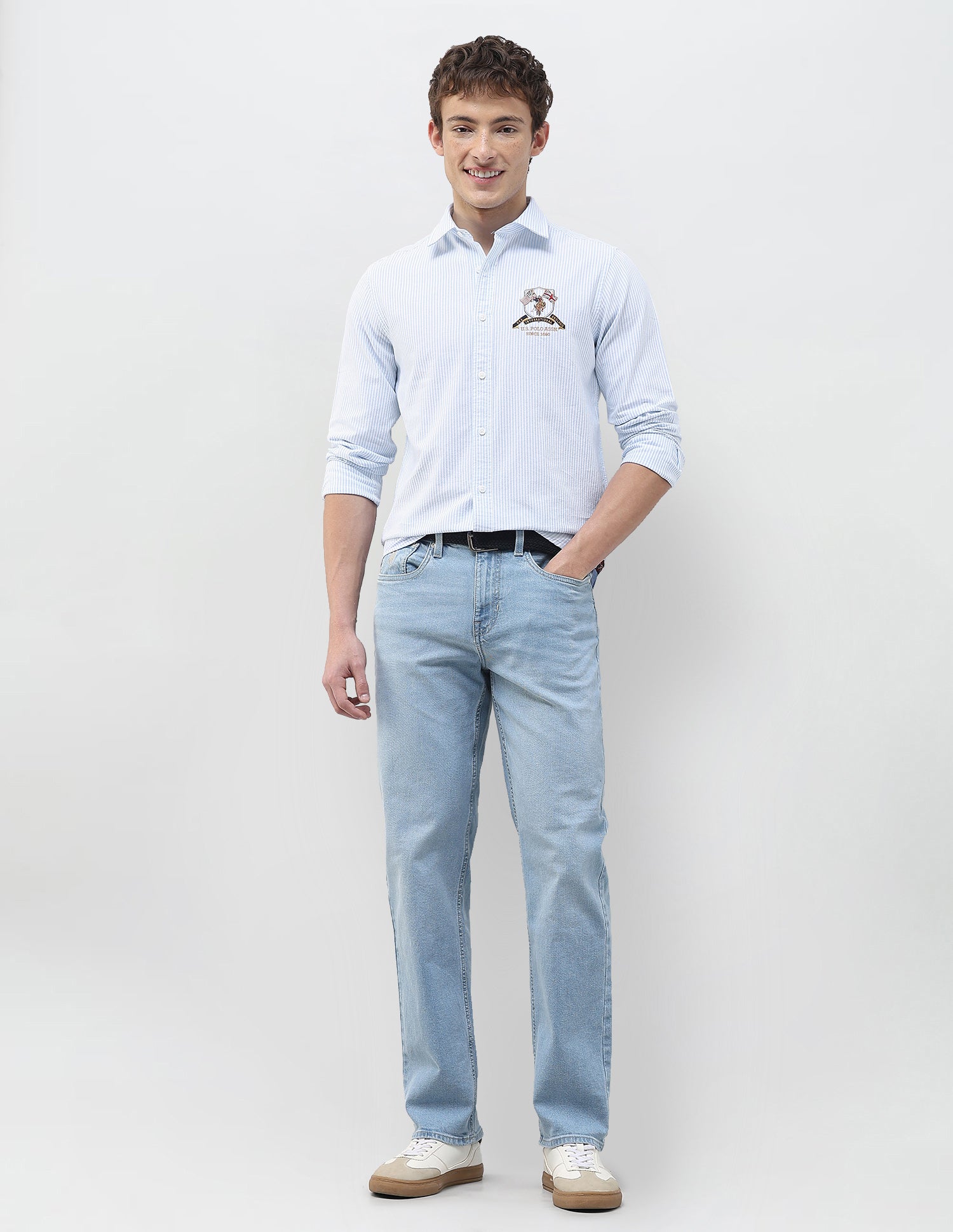 Vertical Striped Regular Fit Shirt Light Blue - U.S. Polo Assn. India | Large