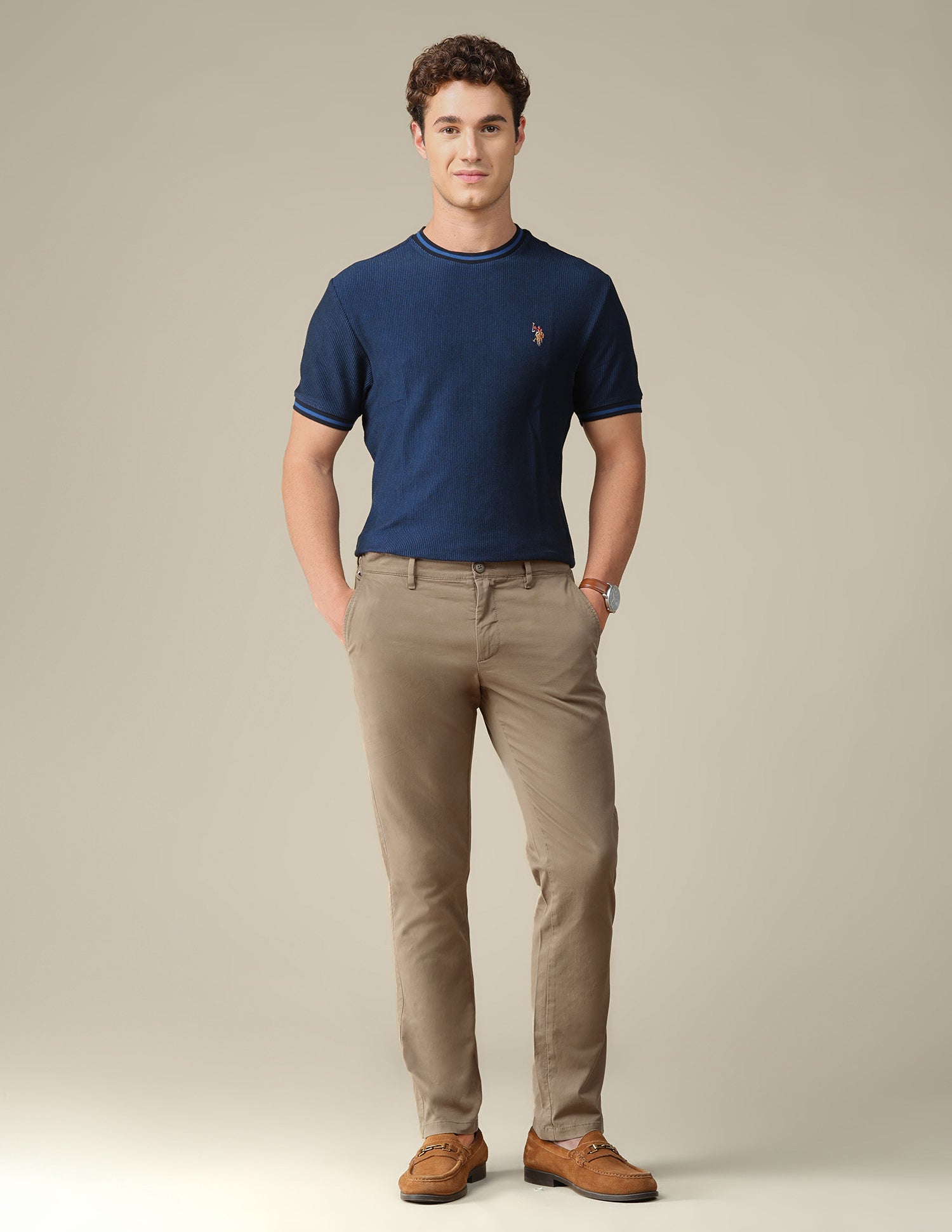 Denver slim fit Twill Trousers Tan - U.S. Polo Assn. India | Large