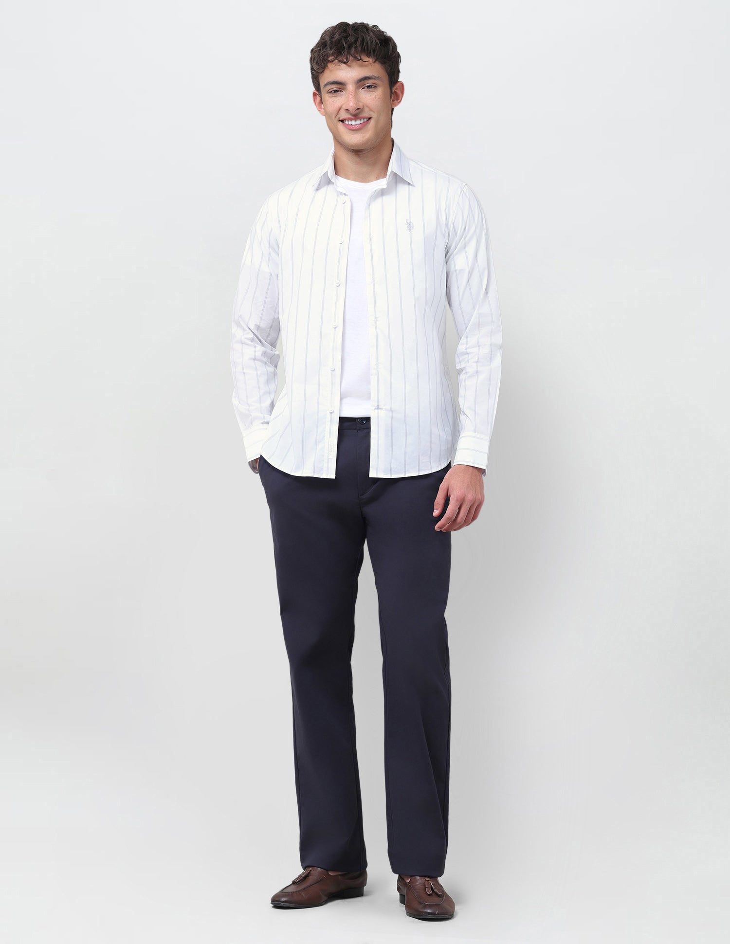 Poplin Vertical Striped Shirt Blue - U.S. Polo Assn. India | Large