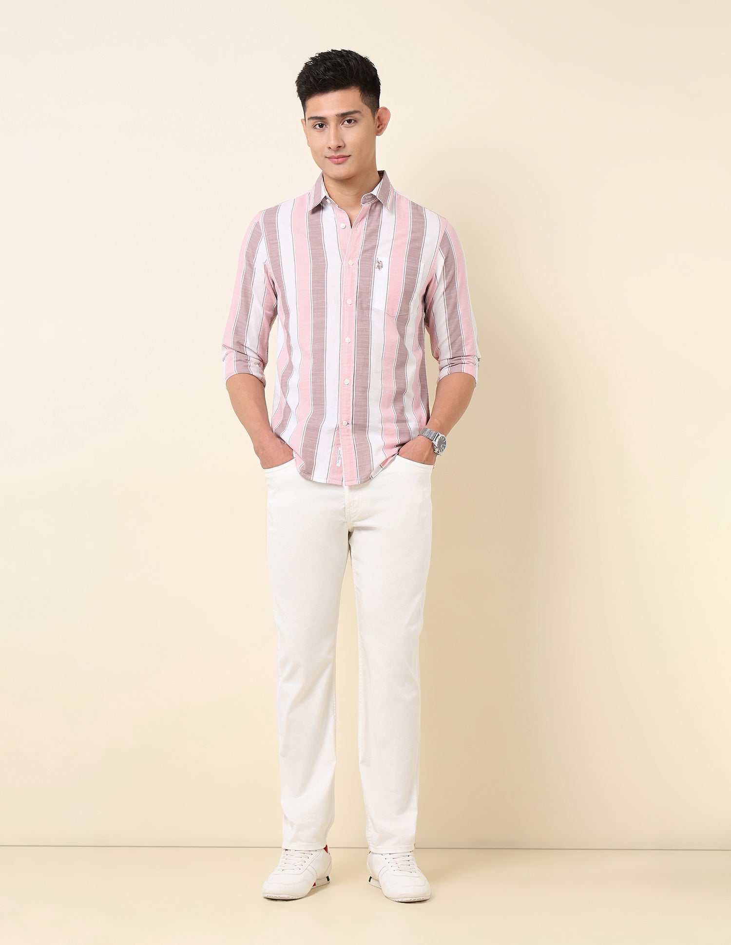 Vertical Striped Pure Cotton Shirt Pink - U.S. Polo Assn. India | Large