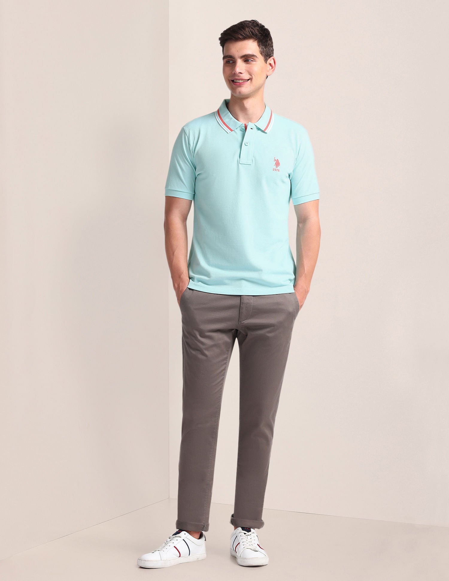 Tipped Collar Slim Polo Shirt Light Blue - U.S. Polo Assn. India | Large