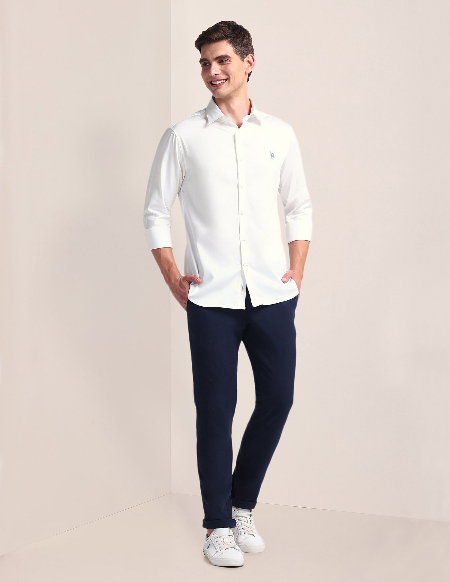 Semi-Cutaway Collar Solid Shirt White - U.S. POLO ASSN. | Large