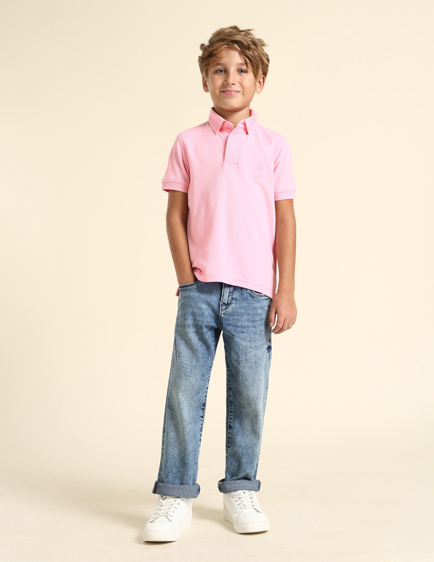 Boys Solid Regular Fit Polo Shirt Pink - U.S. POLO ASSN. | Large