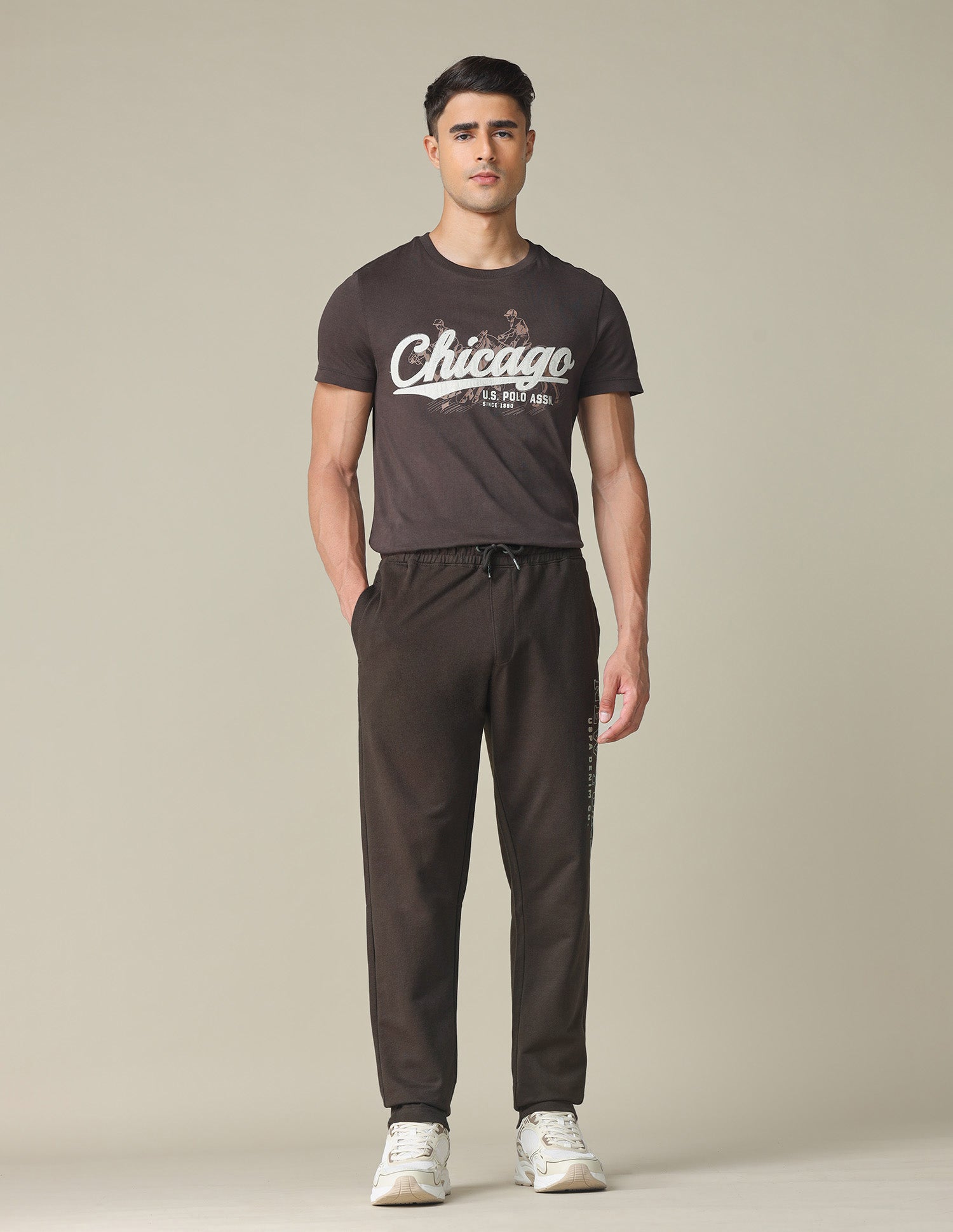 Brand Embossed Regular Fit Track Pants Brown - U.S. POLO ASSN. | Large